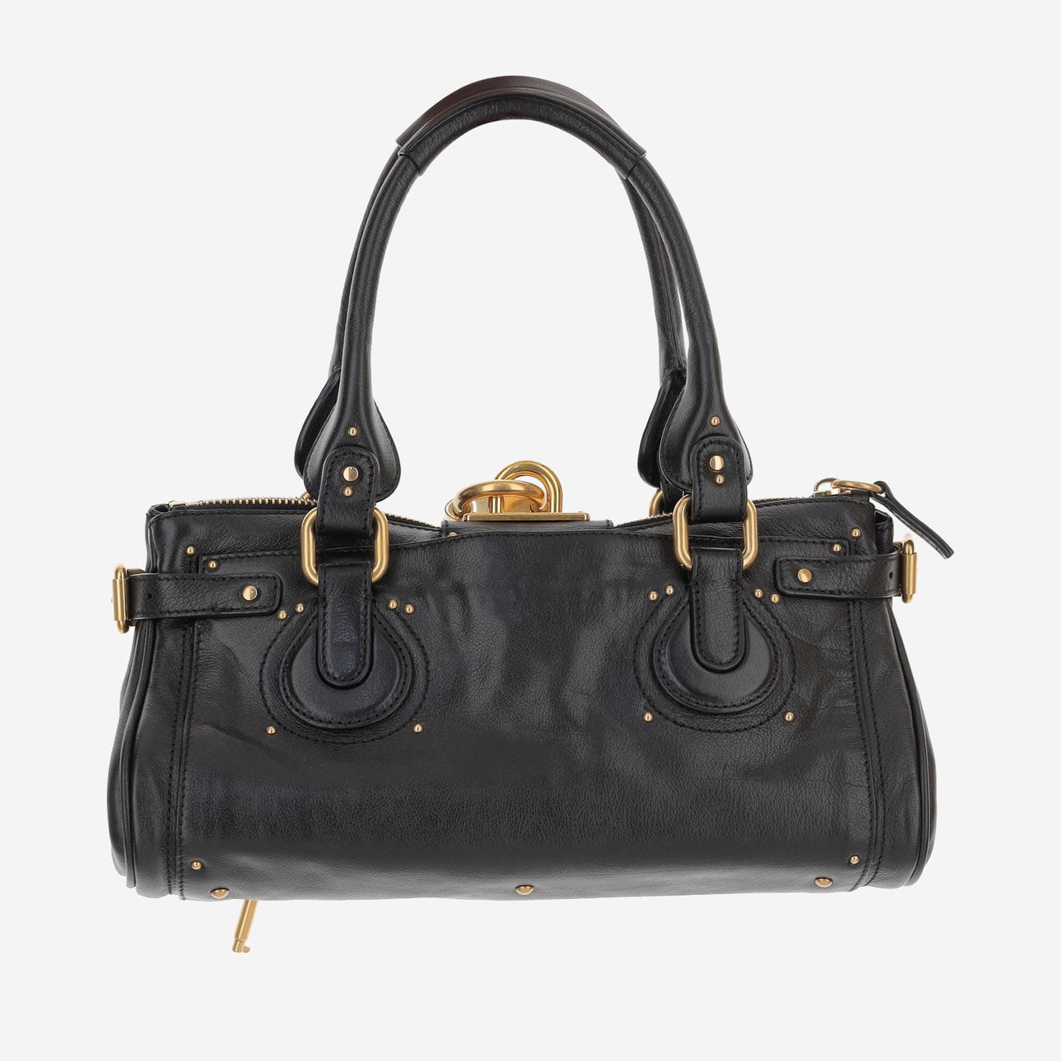 Chloé Structured Shoulder Bag With Padlock And Studs In Black