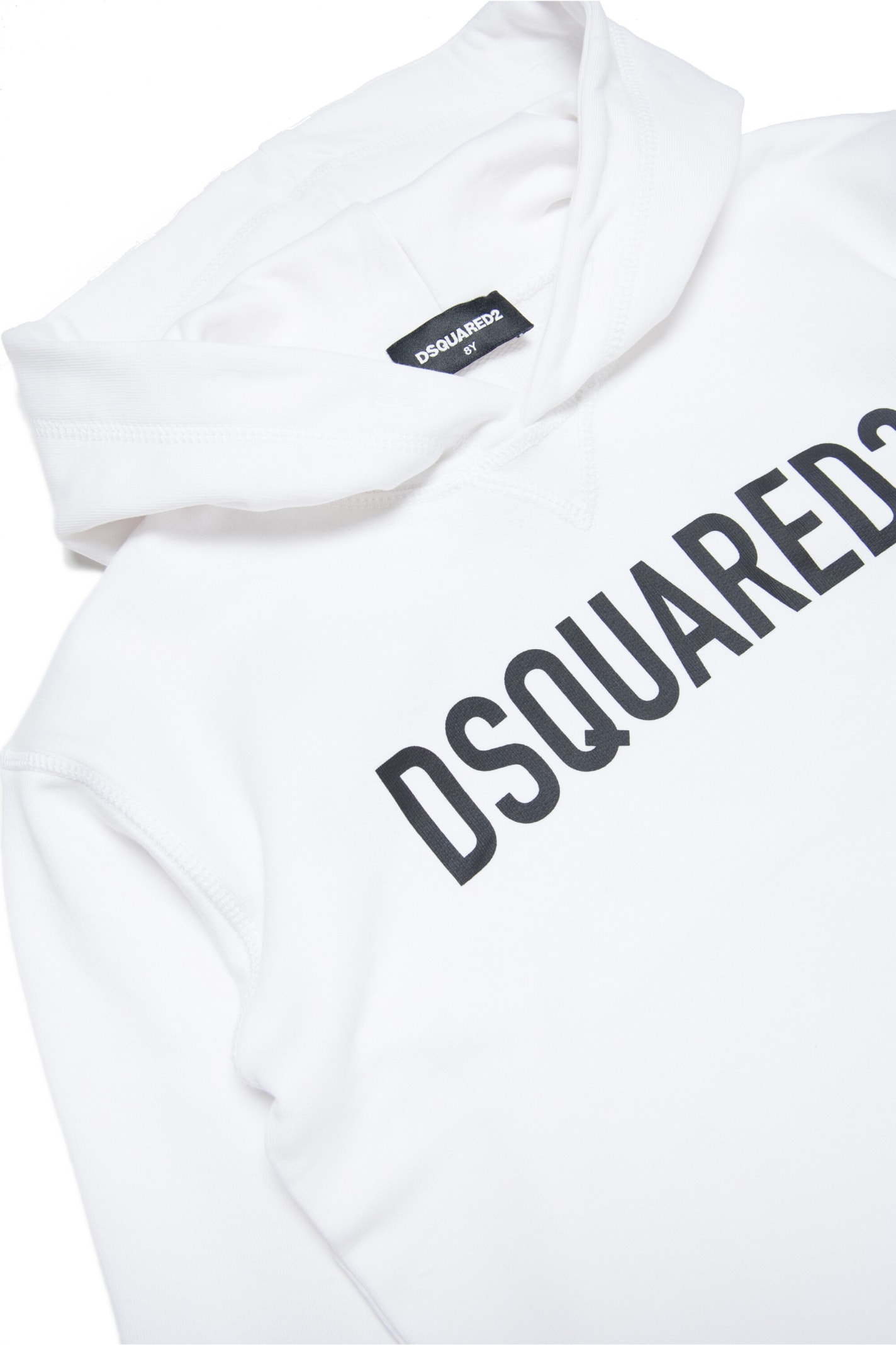 Shop Dsquared2 D2s699u Slouch Fit-eco Sweat-shirt Dsquared White Organic Cotton Sweatshirt With Hood And Logo In Bianco