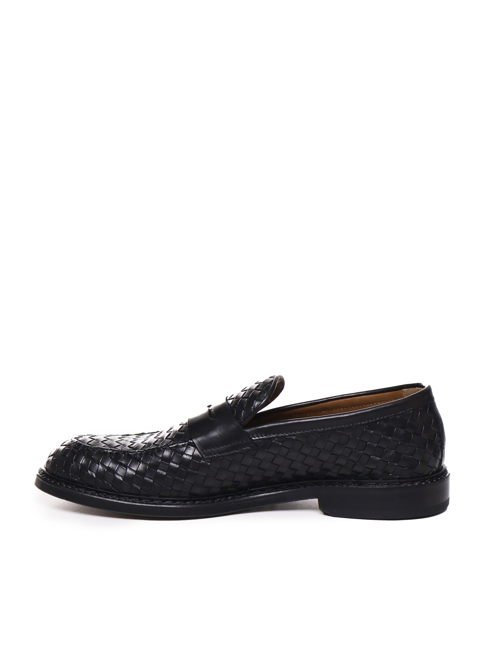 Shop Doucal's Woven Leather Loafers In Black