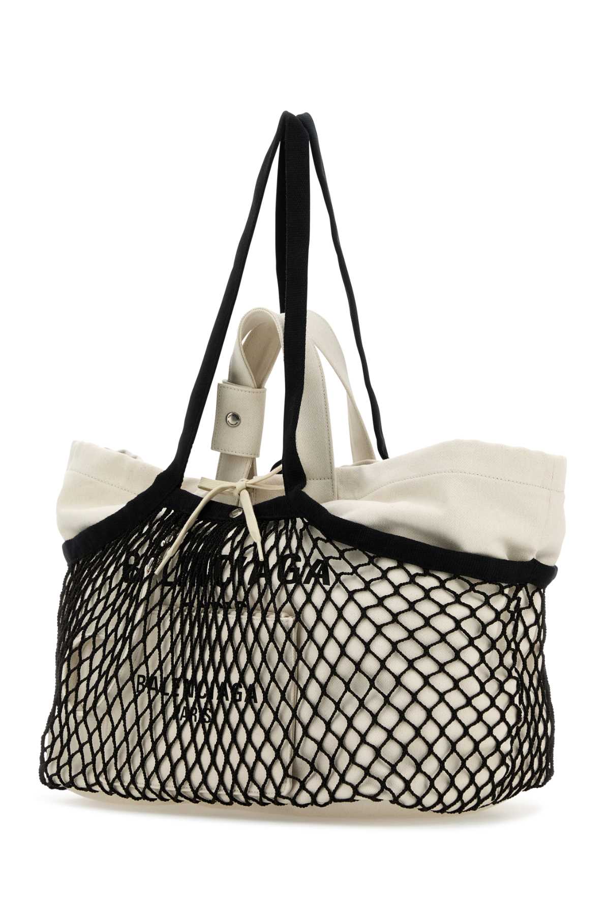 Shop Balenciaga Two-tone Canvas And Mesh Medium 24/7 Shopping Bag In Washednatblklblk