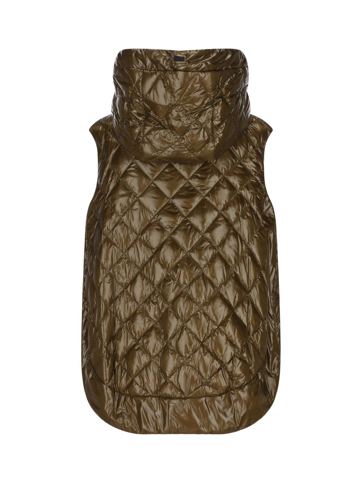 Shop Herno Quilted Sleeveless Hooded Coat In Verde Militare