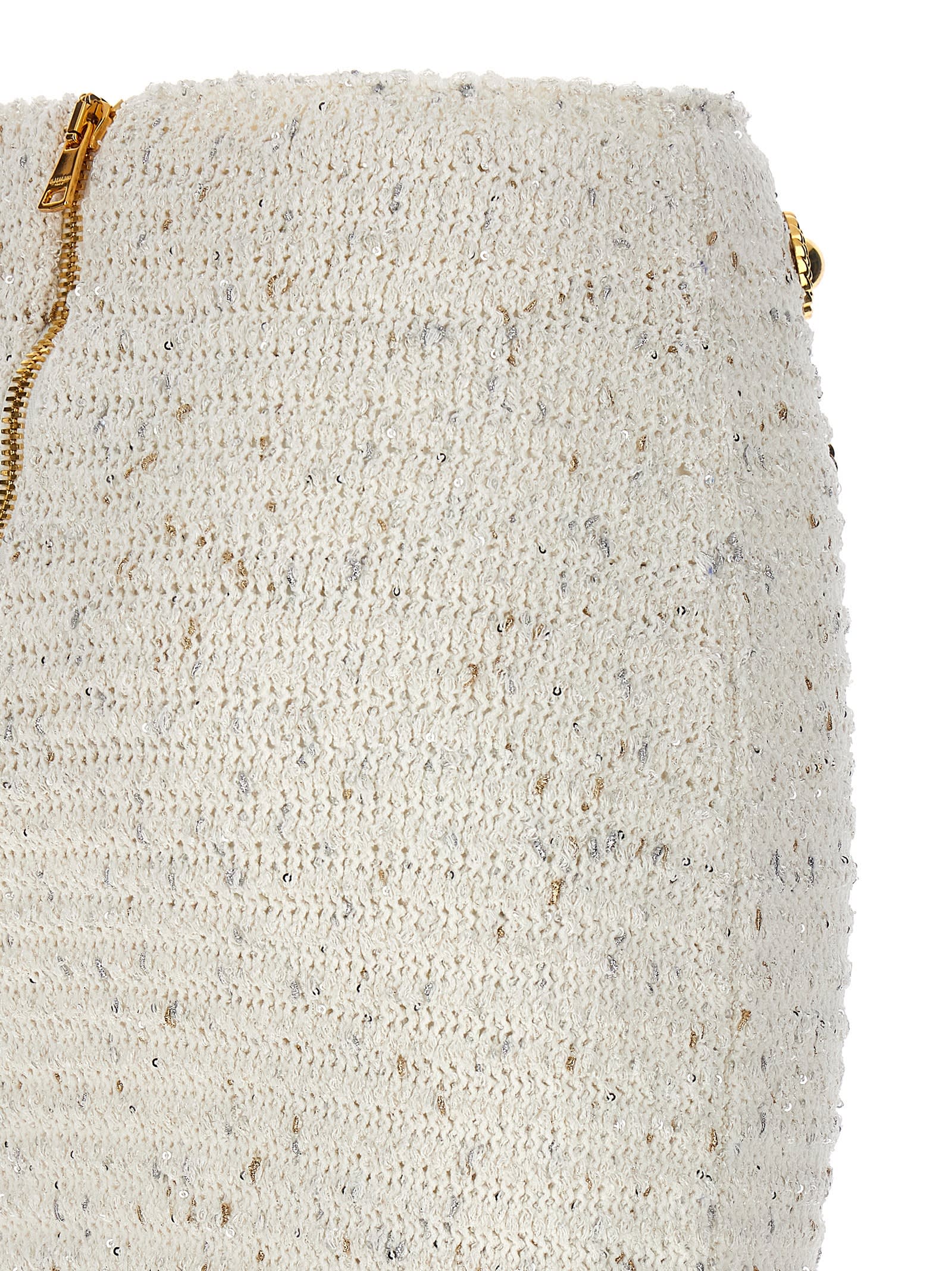 Shop Balmain Fringed Tweed Skirt In White