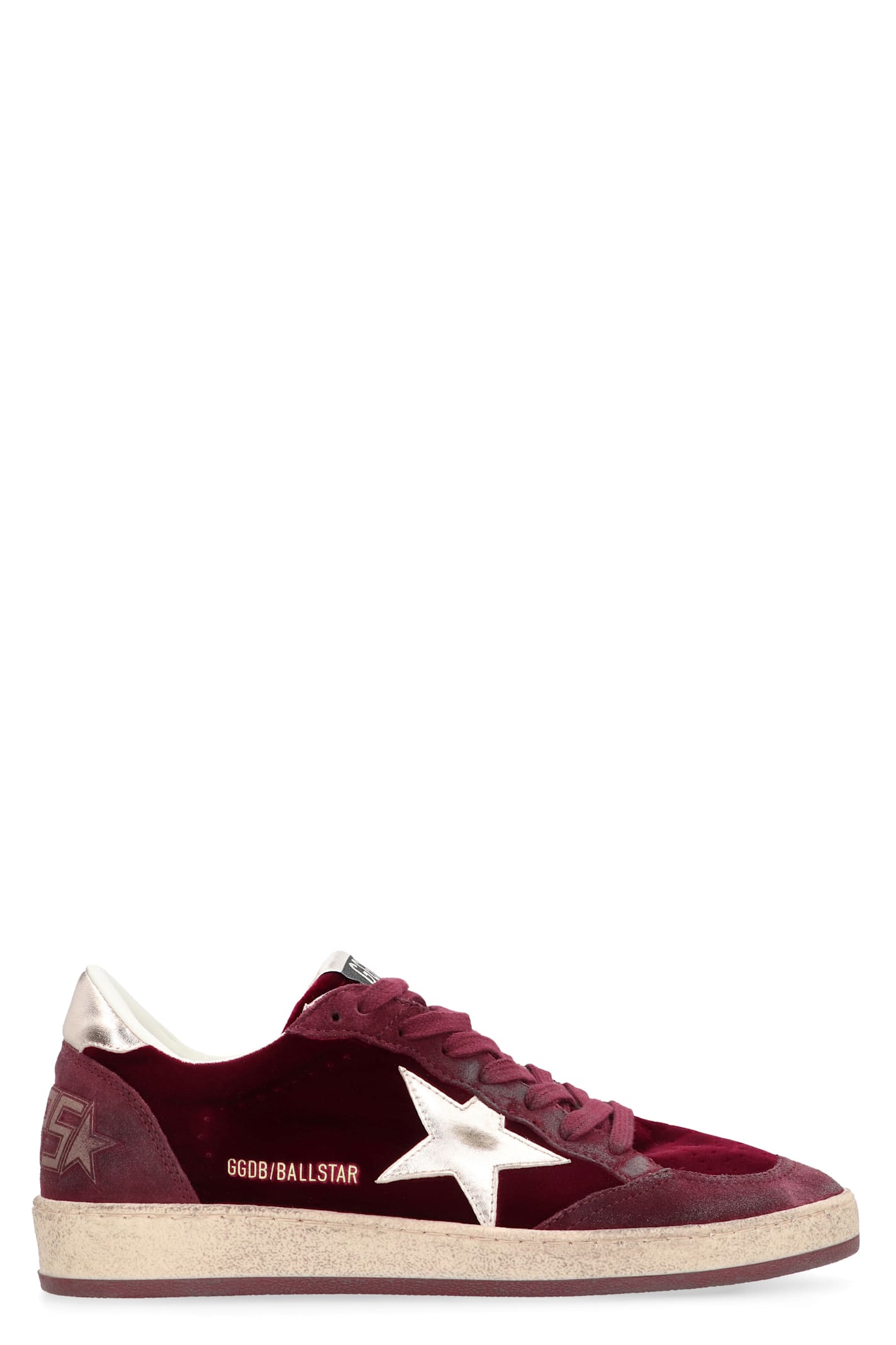 Golden Goose Ball Star Sneakers In Bordeaux Velvet In Red