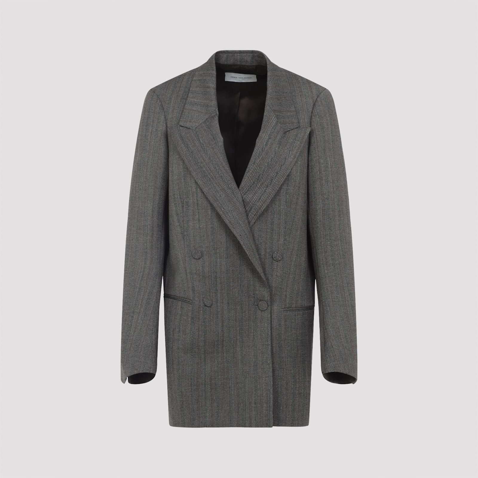 Dries Van Noten Longline Jacket With Notched Lapels And Pockets In Black
