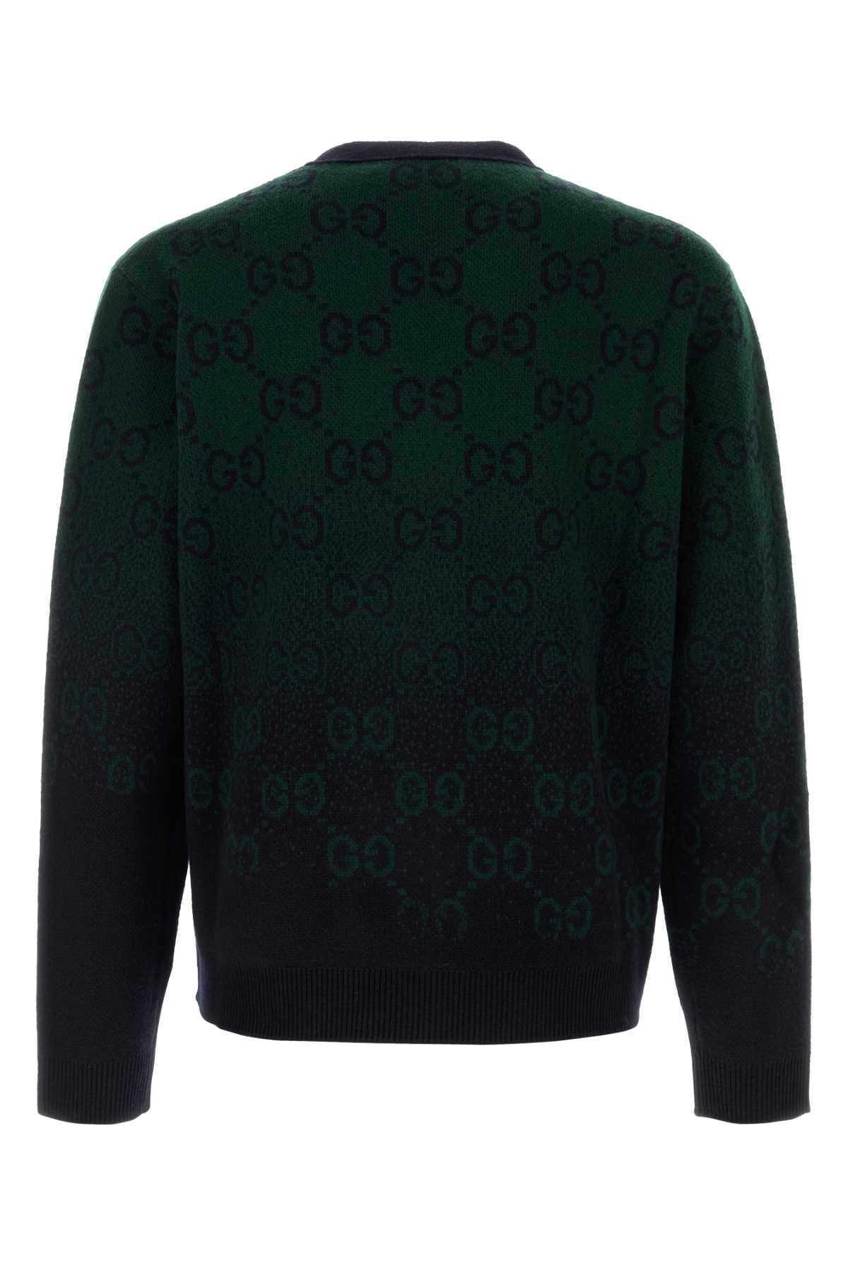 Shop Gucci Embroidered Wool Cardigan In Greennavy