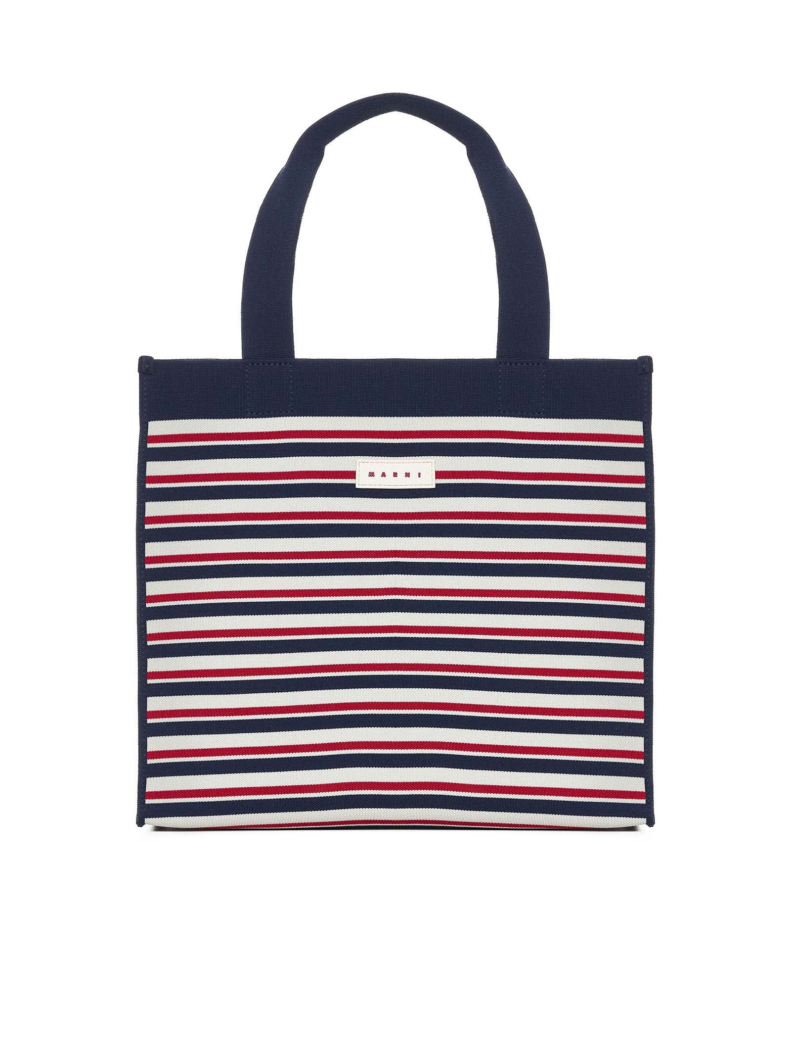 Shop Marni Tote In Marine/ivory/red