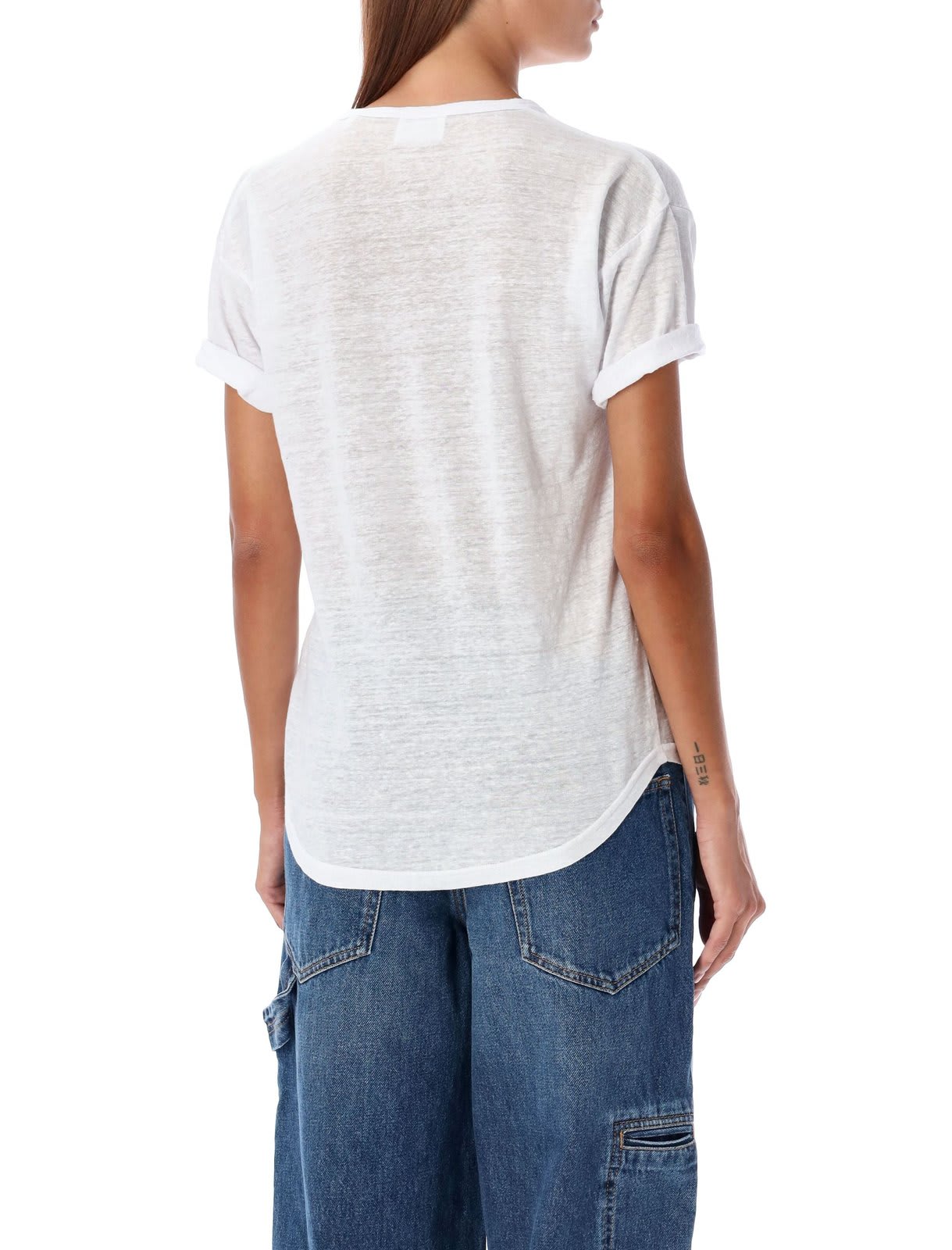 Isabel Marant Étoile Koldi Logo Linen T-shirt In White/light Gold