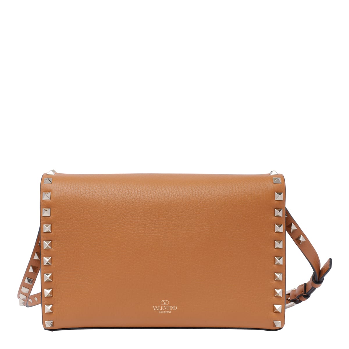 Shop Valentino Small Rockstud Crossbody Bag In Brown