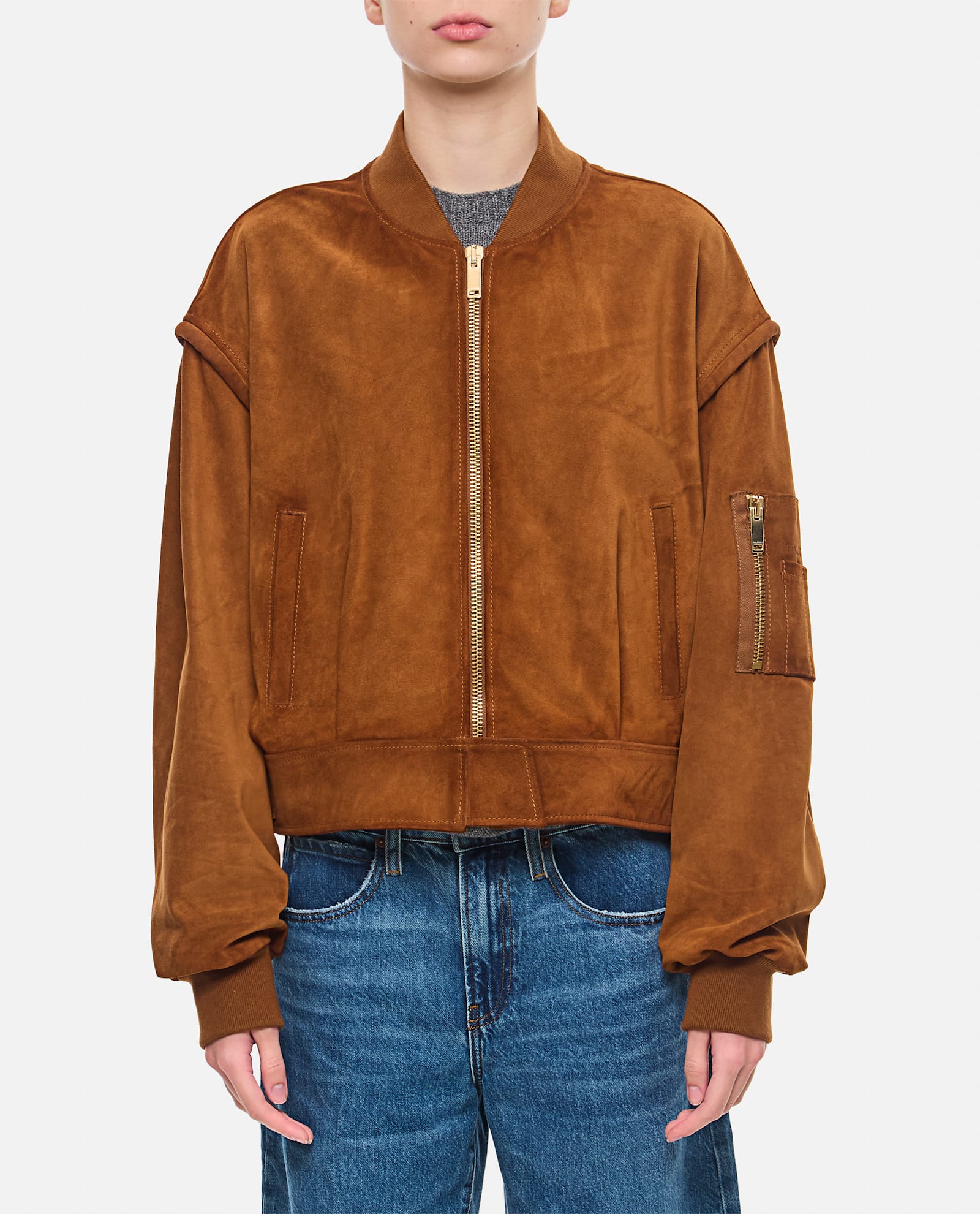 Shop Halfboy Bomber Crop Jacket In Brown