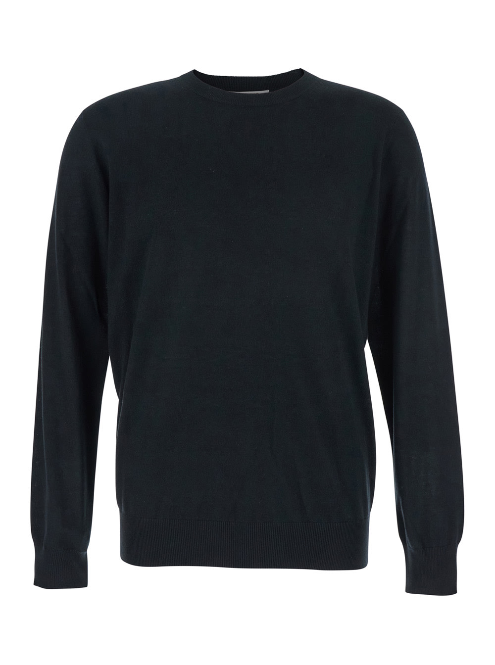 Kangra Cashmere Black Crewneck Sweater With Ribbed Trims In Wool Man In Black
