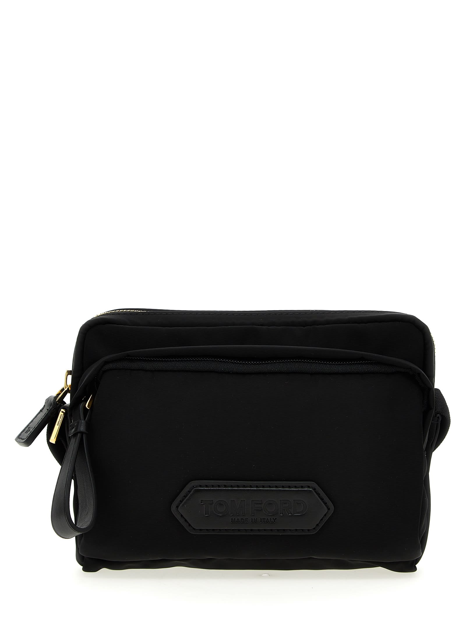 Shop Tom Ford Logo Nylon Crossbody Bag In Black