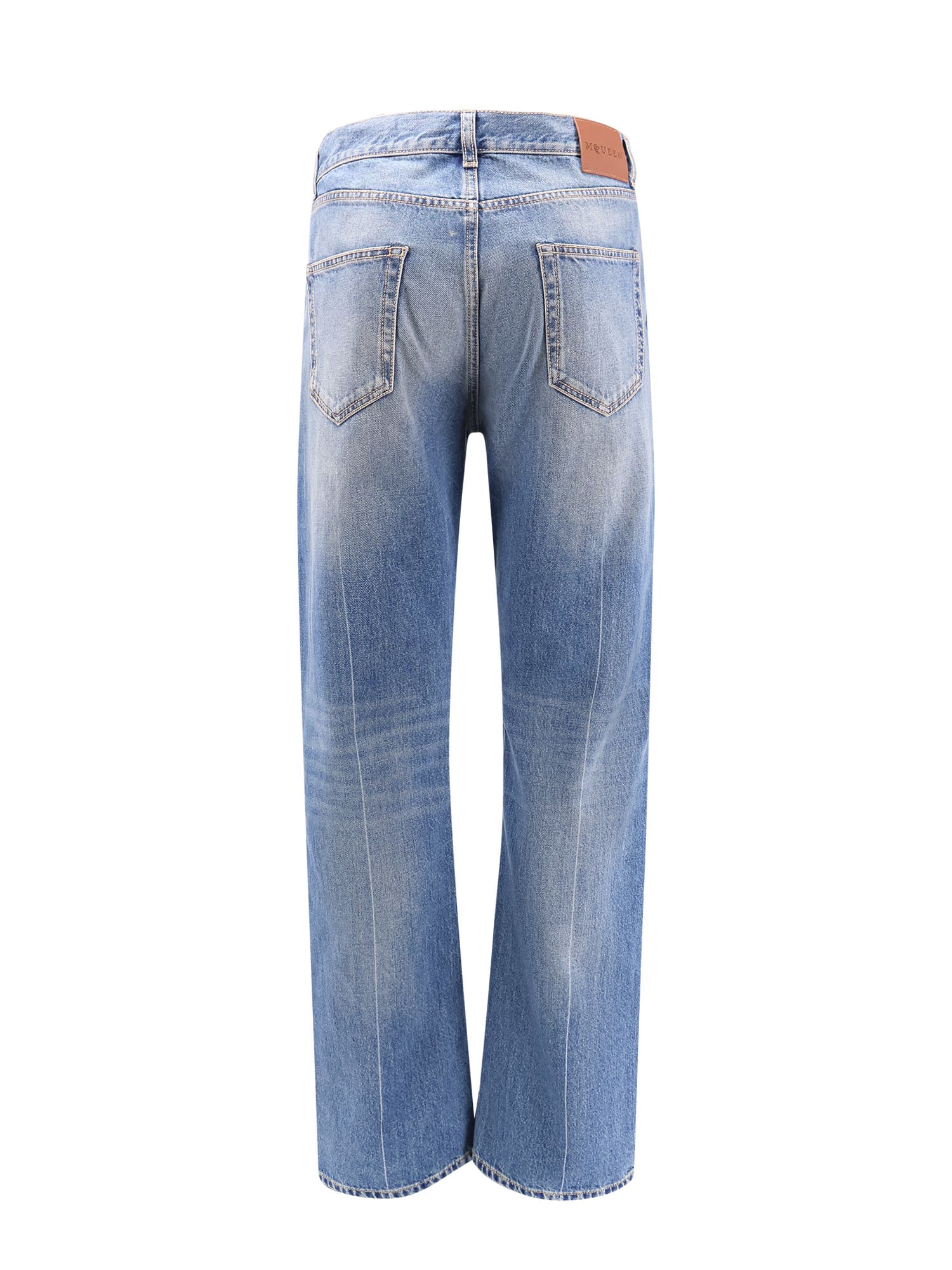 Alexander Mcqueen Blue High Waisted Jeans With Logo Detail On The Loop And Logo Patch On The Rear In In Blue