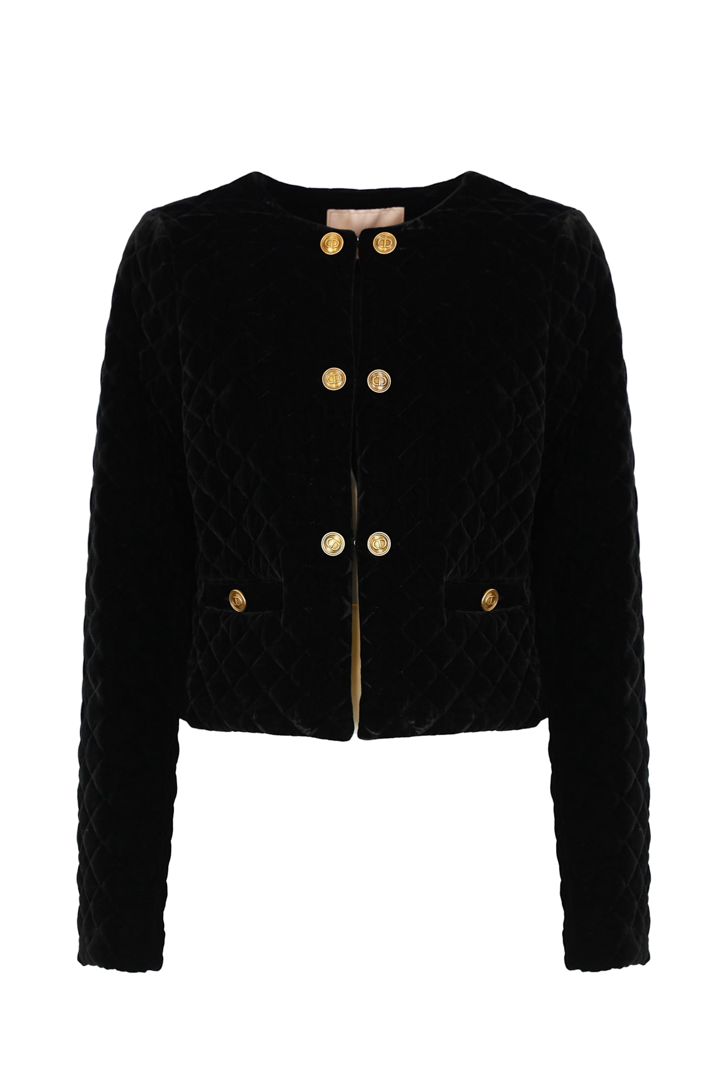 Shop Twinset Quilted Velvet Jacket In Nero