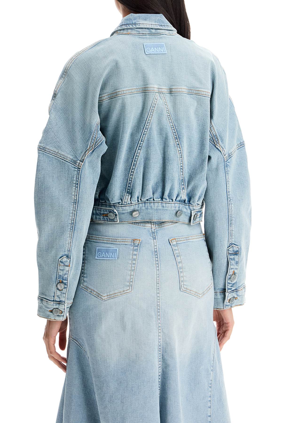 Shop Ganni Stretch Denim Bomber Jacket In 8 In Tint Wash (blue)