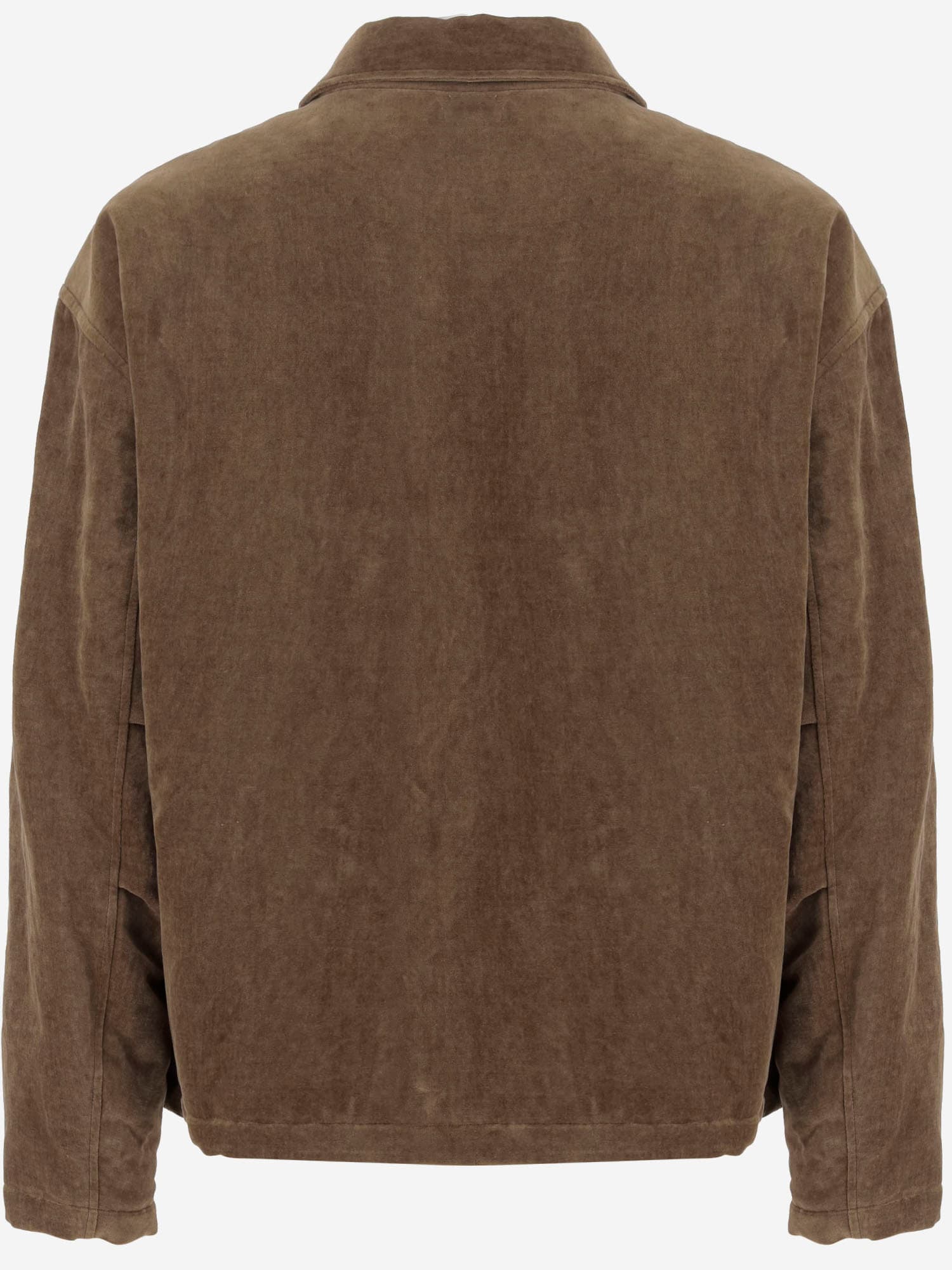 Giorgio Armani Cotton And Linen Jacket With Classic Shirt Collar And Hidden Button Closure In Brown
