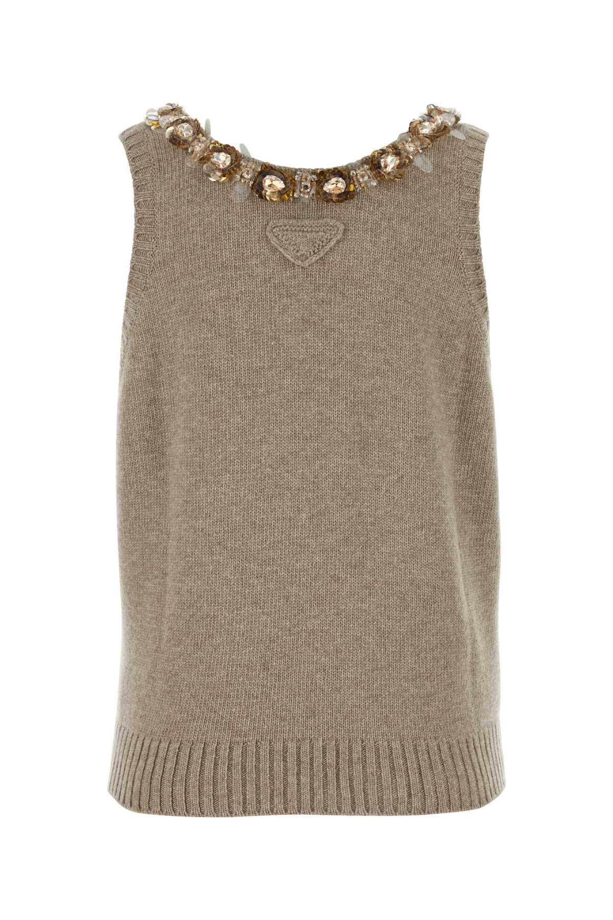 Shop Prada Cappuccino Wool Blend Top In Corda