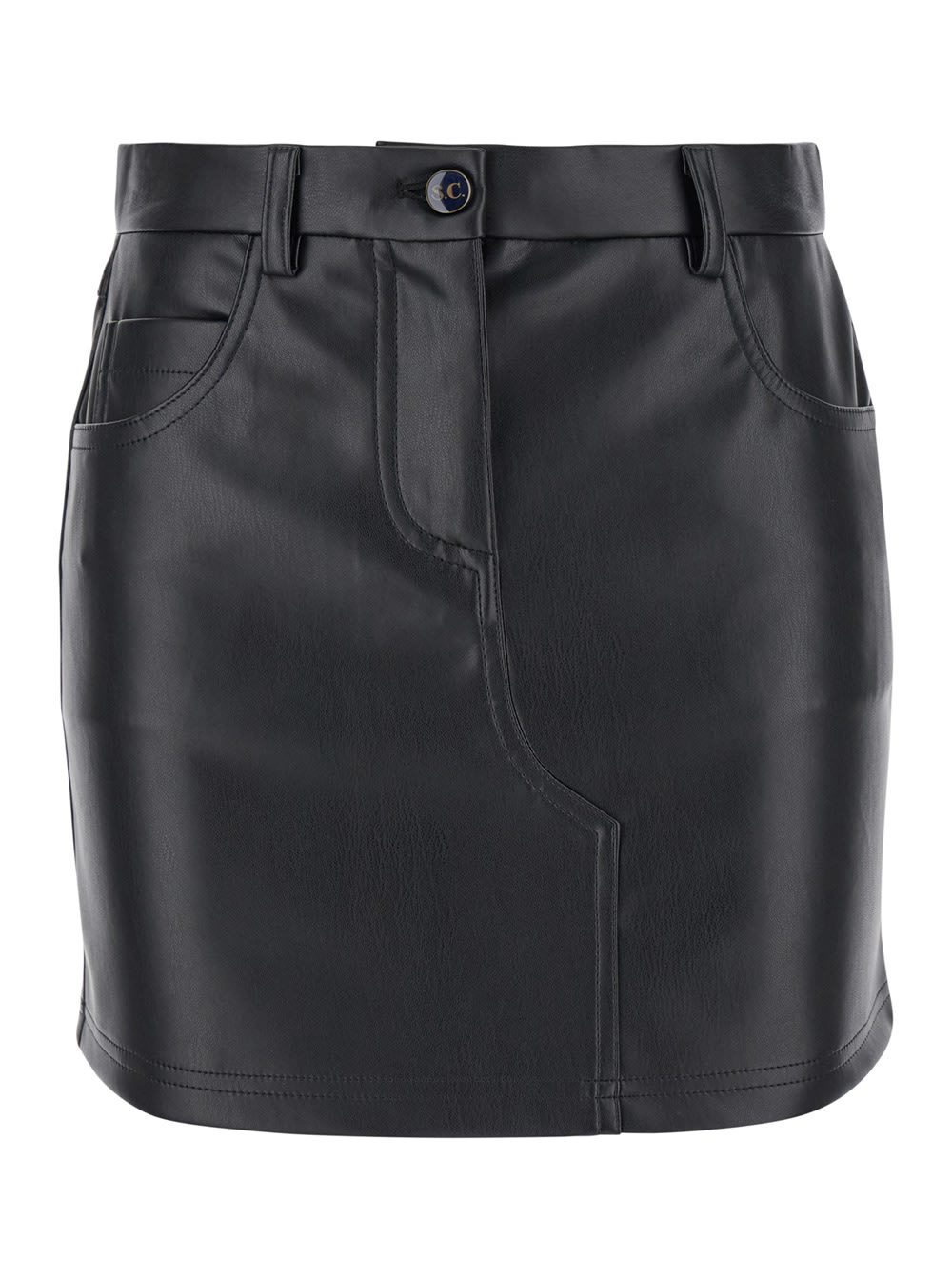 SEMICOUTURE Black Five-pocket Mini-skirt In Eco Leather Woman