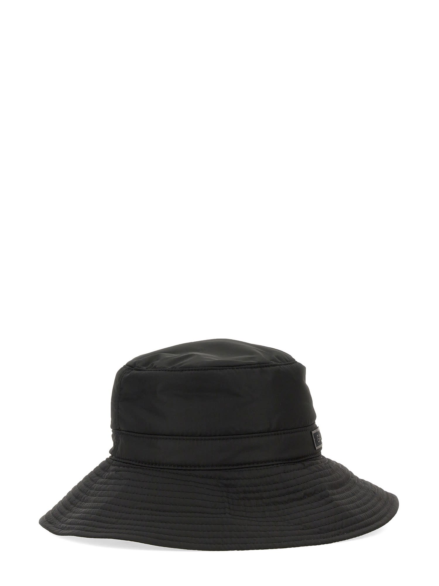 Shop Ganni Bucket Hat With Logo In Nero