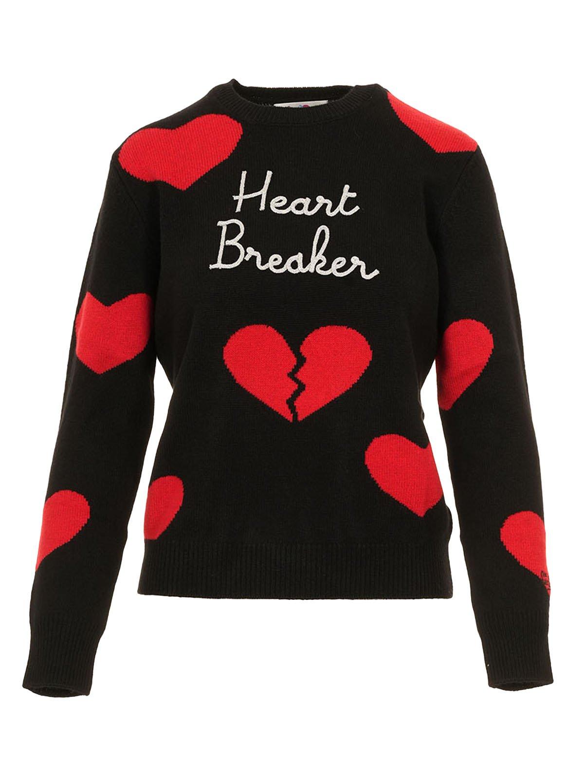 Mc2 Saint Barth Woman Crewneck Sweater With Heart Breaker Embroidery In Nero