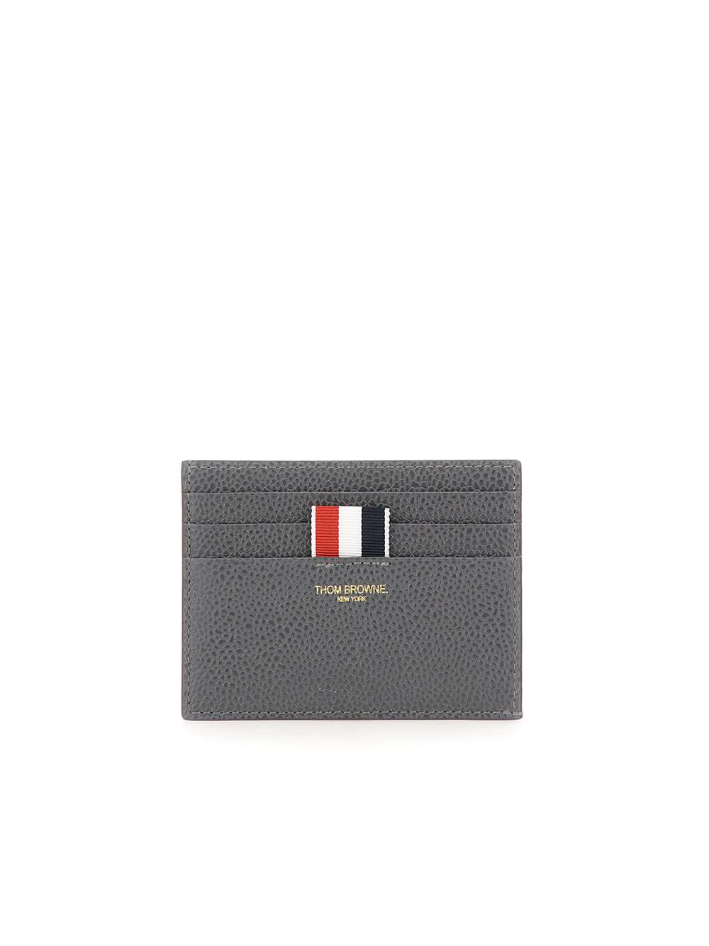 Shop Thom Browne Leather Card Holder In Charcoal