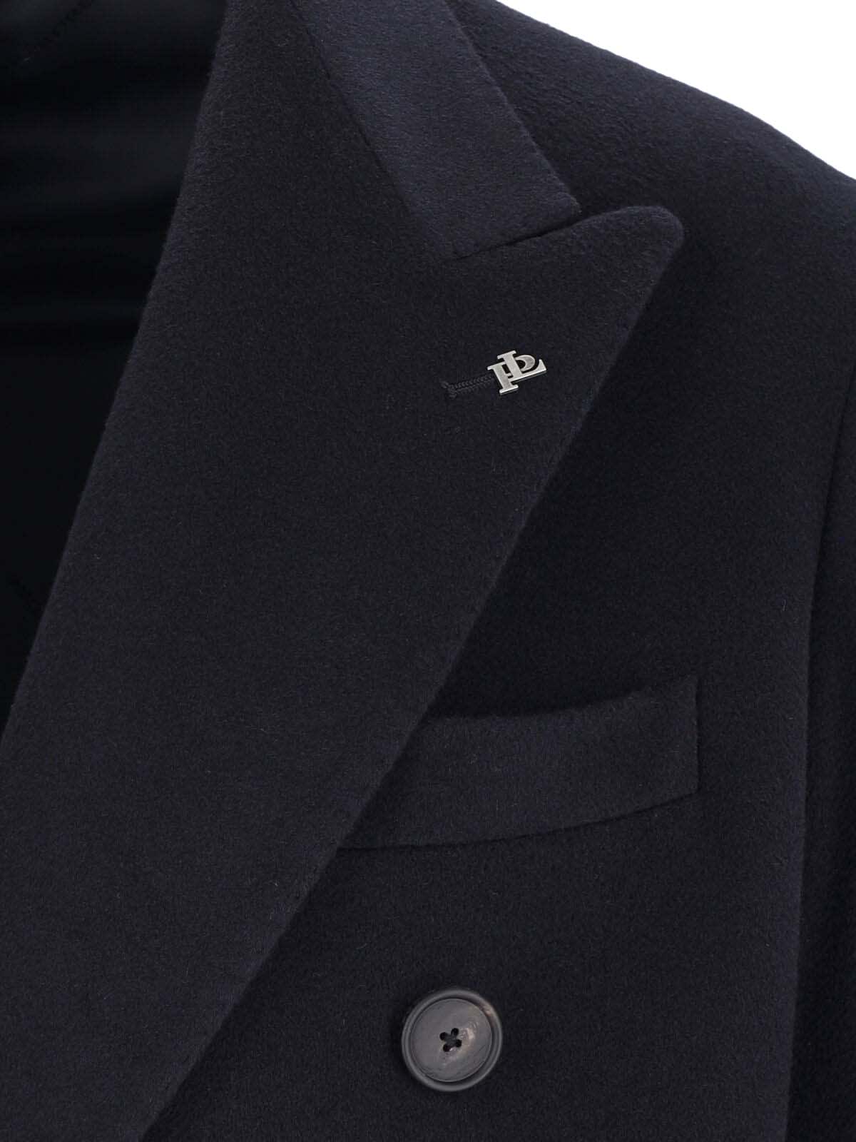 Tagliatore Black Double-breasted Coat With Four Pockets In Blue