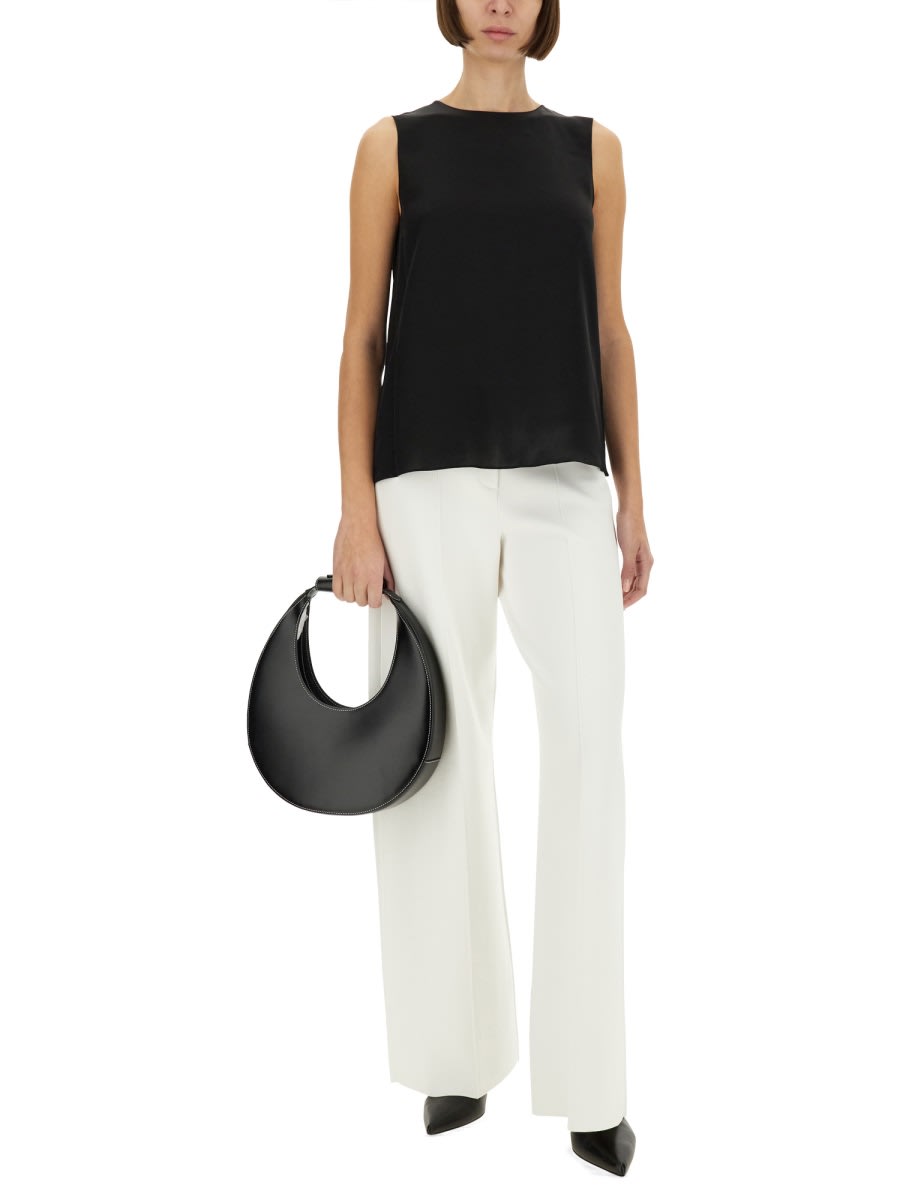 Theory Black Crewneck Top With Ruched Details On The Front In Black