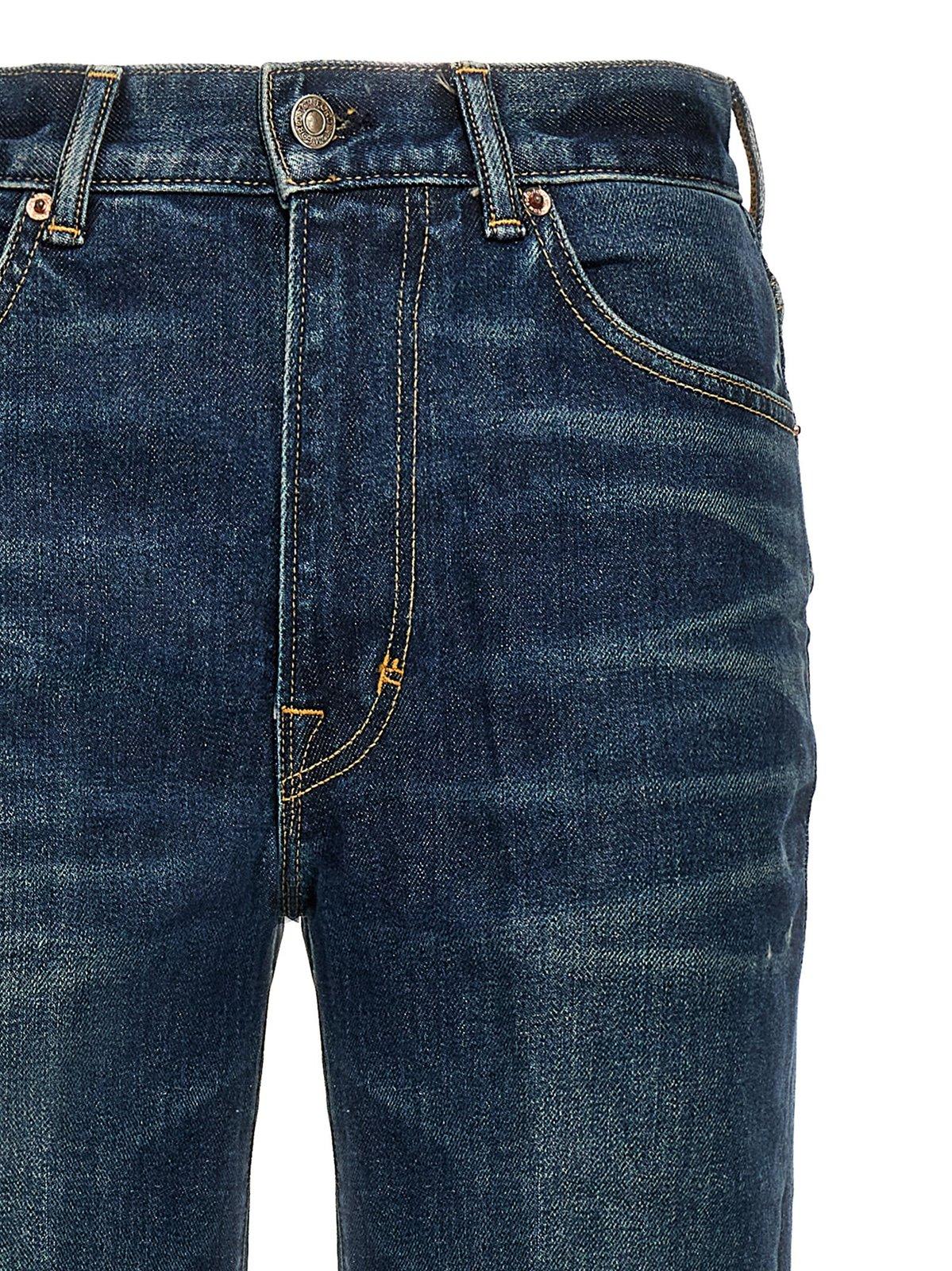 Tom Ford Dark Blue Flared High Rise Jeans In Mid Blue (blue)