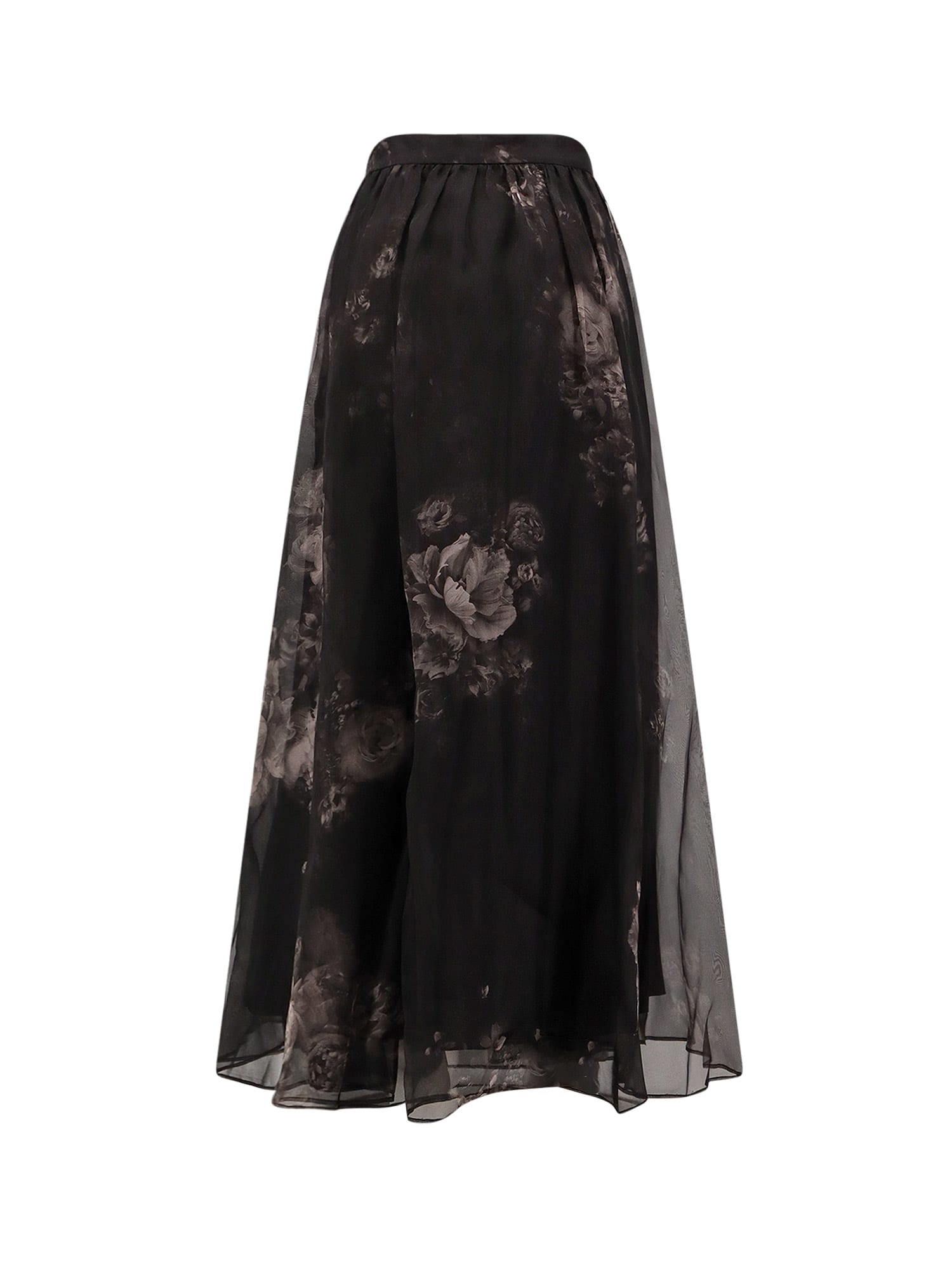 Zimmermann Hypnotic Floral Silk Organza Maxi Skirt In Black