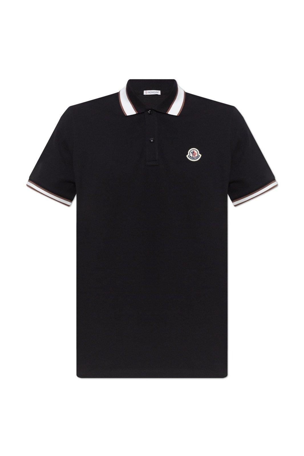 Shop Moncler Logo Patch Short-sleeved Polo Shirt In Black