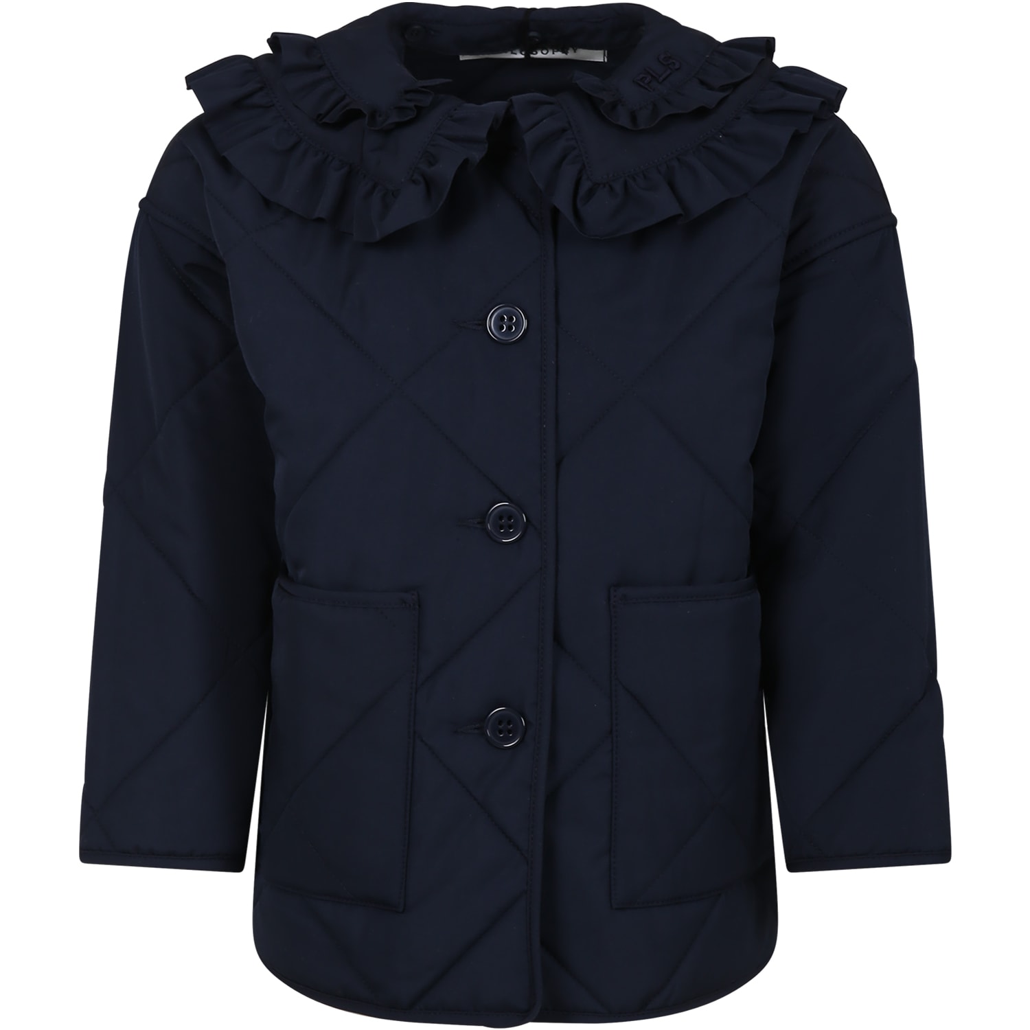 PHILOSOPHY DI LORENZO SERAFINI BLUE DOWN JACKET FOR GIRL WITH FRILLS