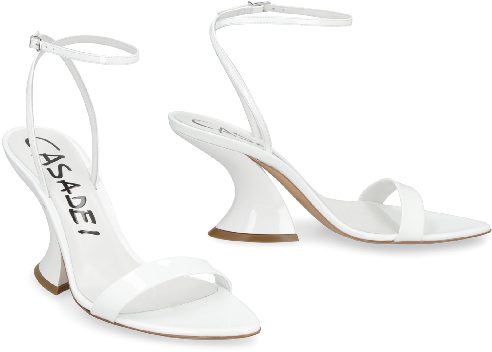 Shop Casadei Tiffany Patent Leather Sandals In Tiffany/bianco