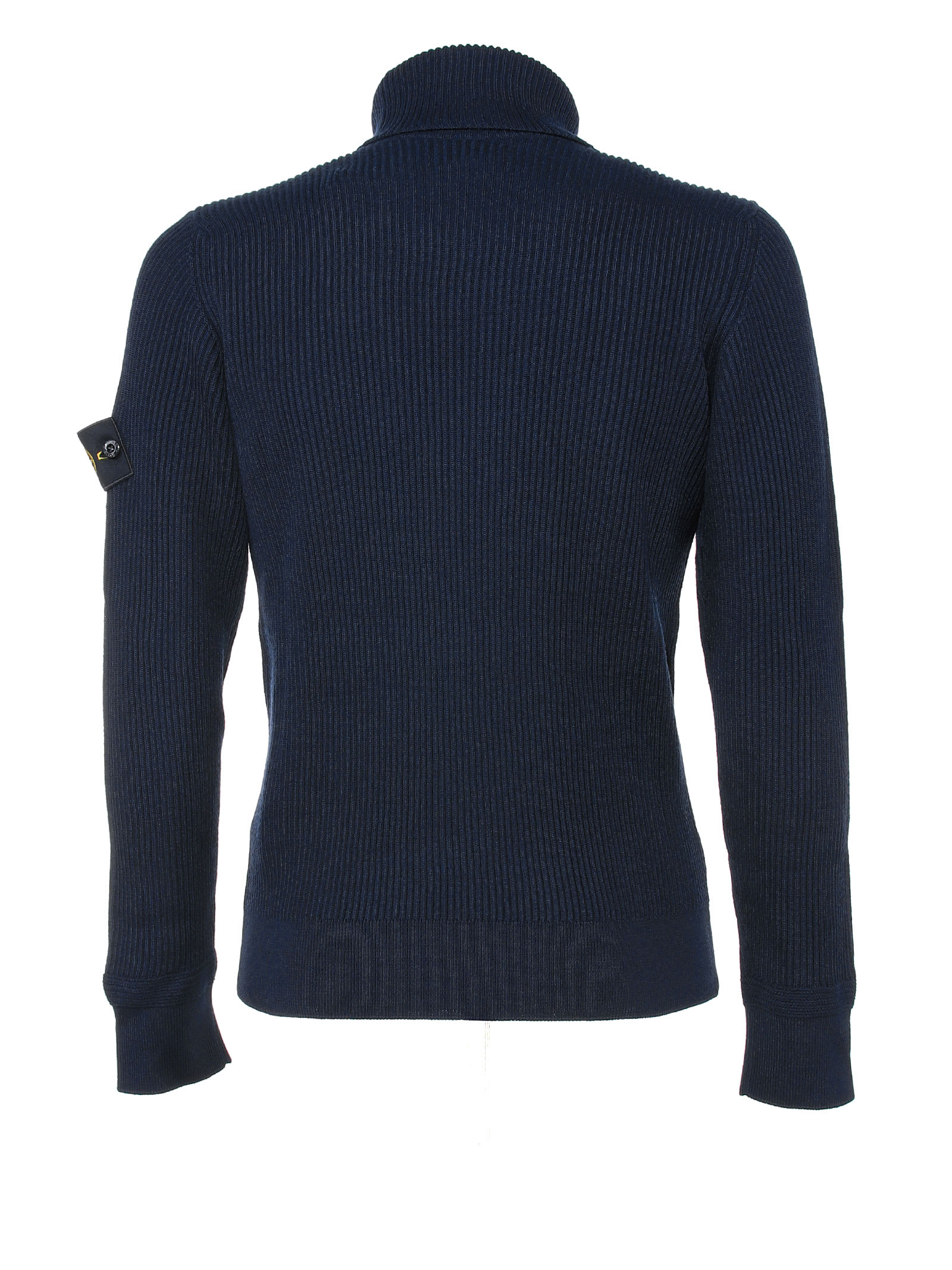 Shop Stone Island Turtleneck With Iconic Logo On The Sleeve In Navy Blue