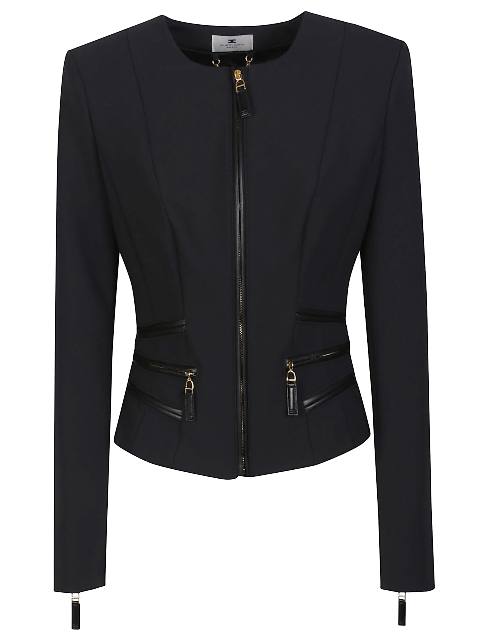 Elisabetta Franchi Fitted Crepe Jacket With Structured Seams In Black