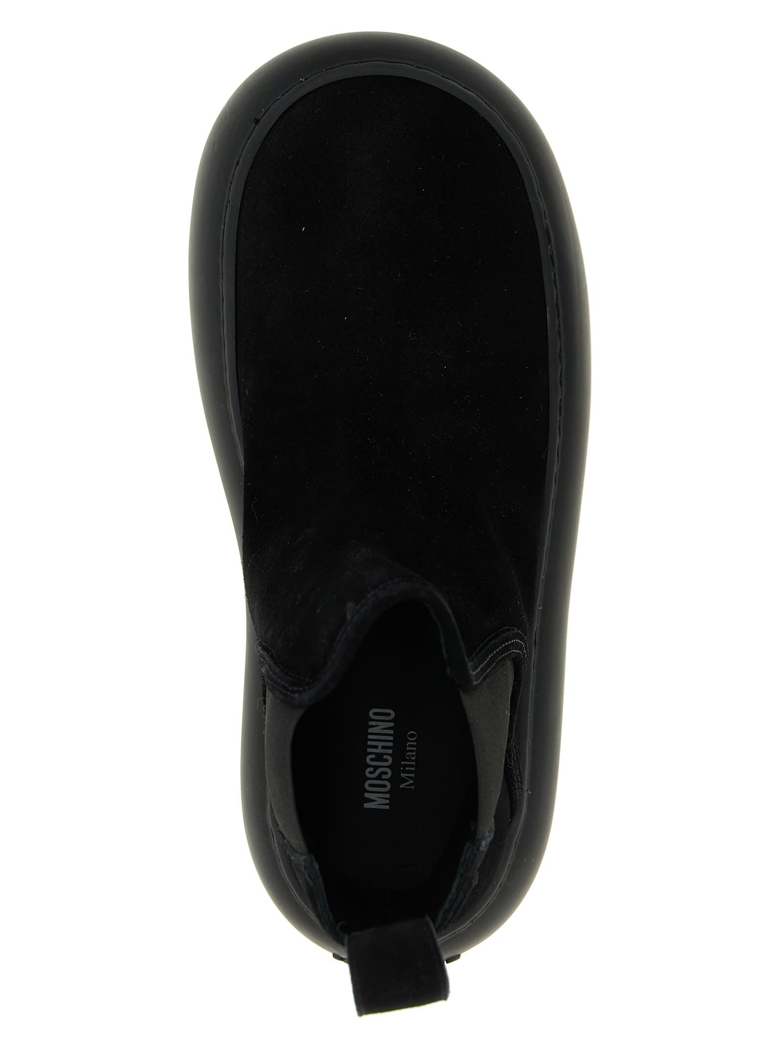 Moschino Round Toe Boots With Elastic Side Panels In Black
