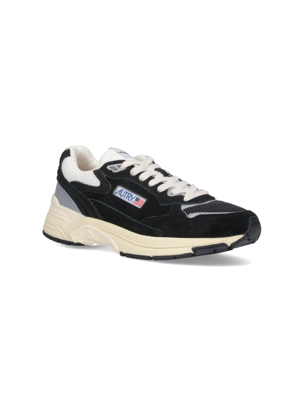 Autry Black Suede And Mesh Sneakers With Cream Cushioned Sole In Black