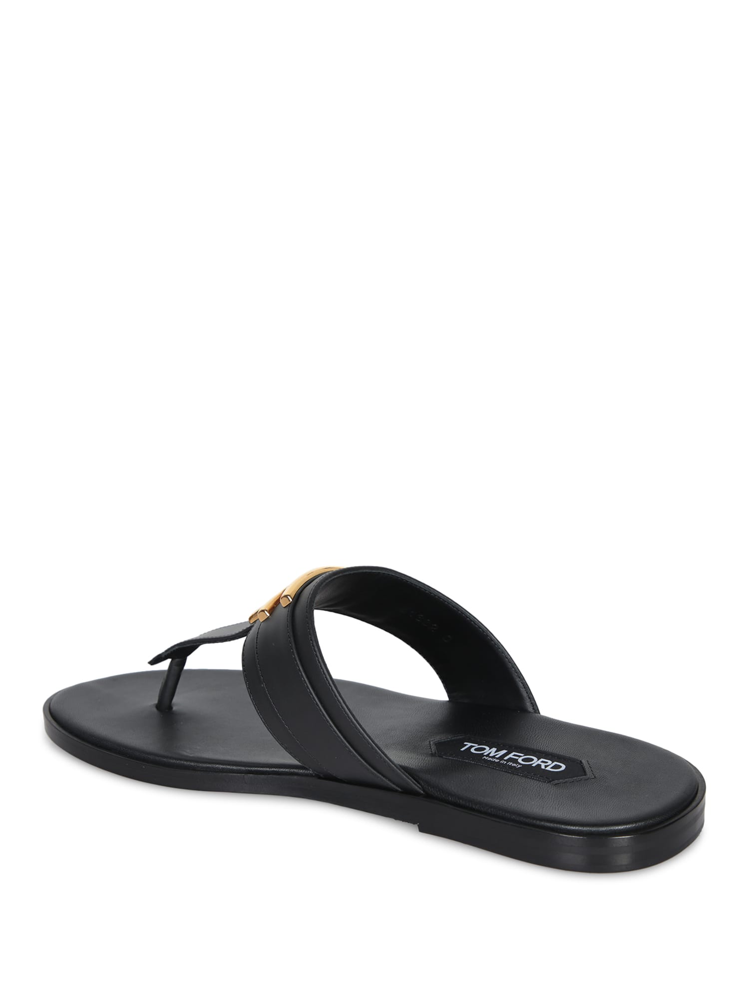 Tom Ford Brighton Leather Flip-flops In Black And Gold