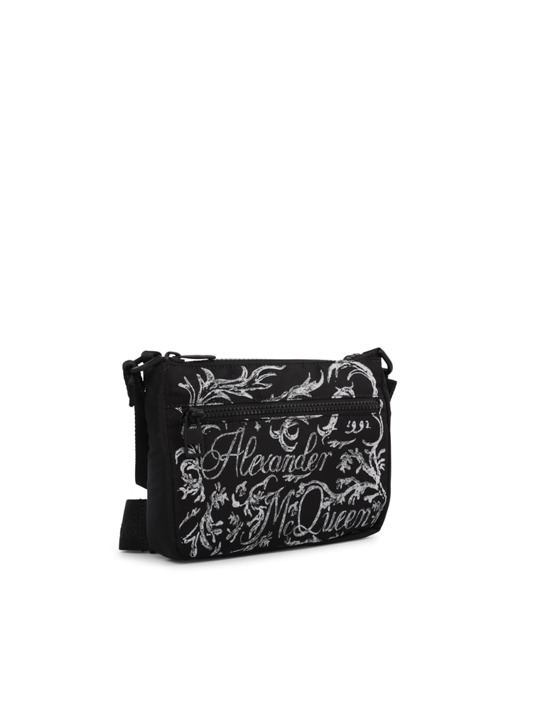 Shop Alexander Mcqueen Shoulder Bag In Nylon With Blake Painted Logo In Contrast In Black/ White