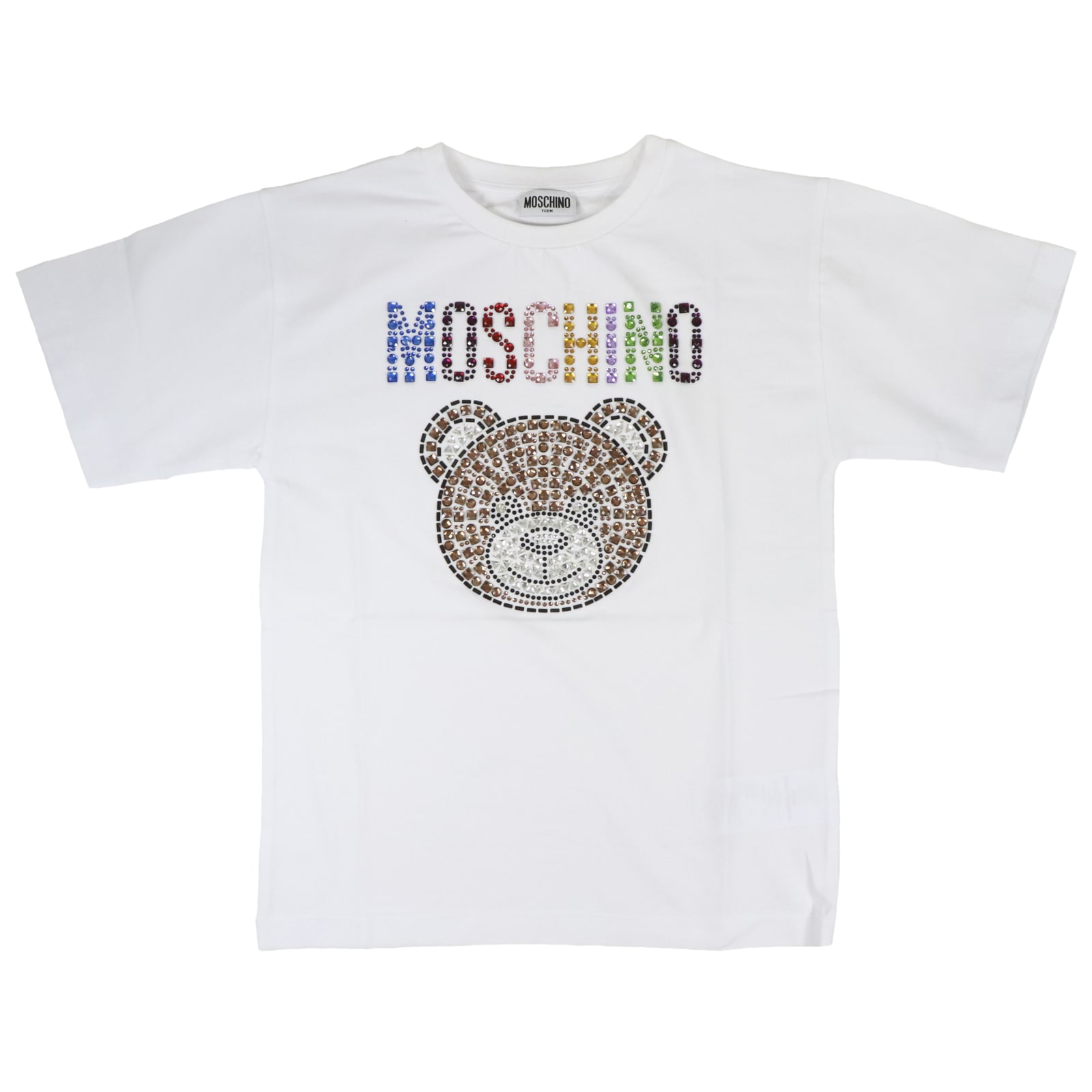 Moschino Kids' Strass Logo T-shirt In White