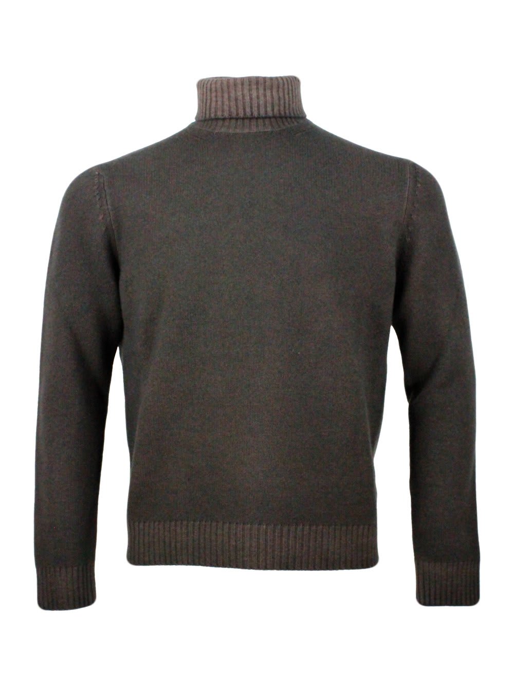 Shop Malo Long-sleeved Roll-neck Knitted Jumper In Marrone