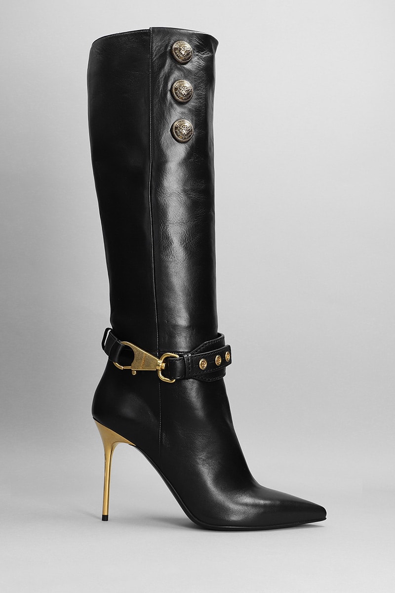 Balmain Robin High Heels Boots In Black Leather