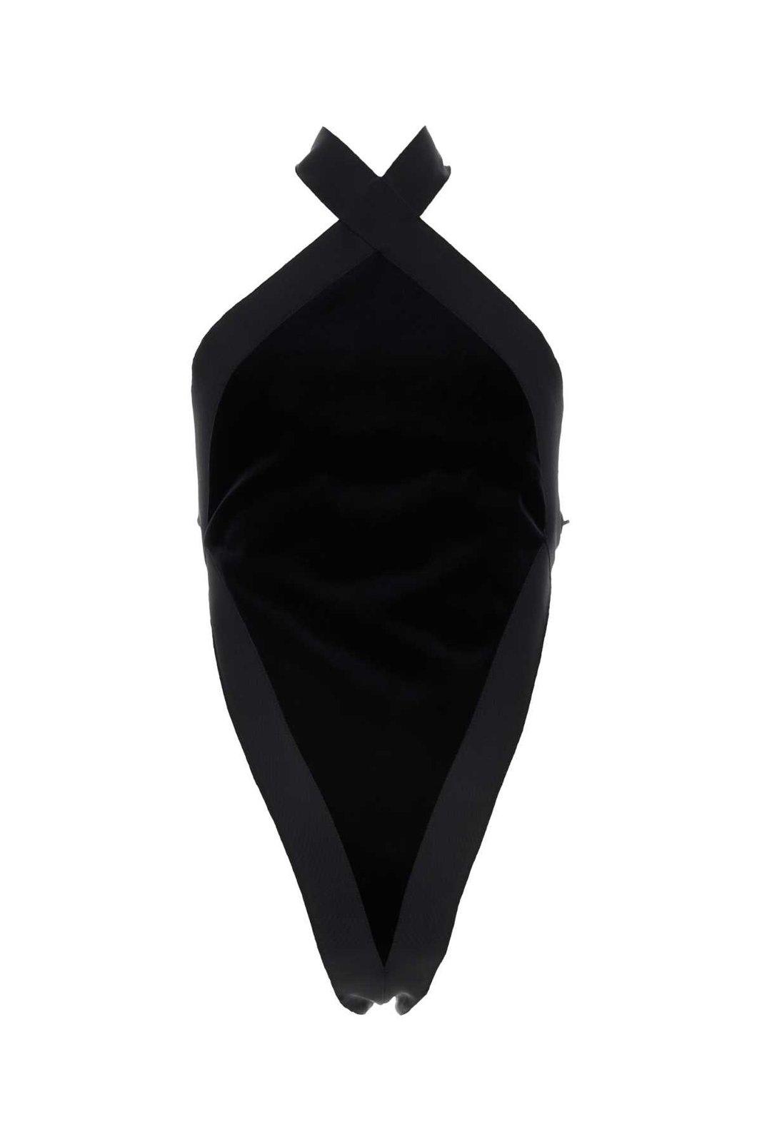 Saint Laurent Sleeveless Velvet Bodysuit In Black