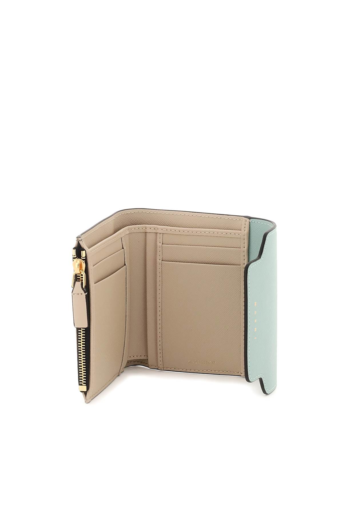 Shop Marni Bi-fold Wallet With Flap In Tea Green Limestone Lcamel (beige)
