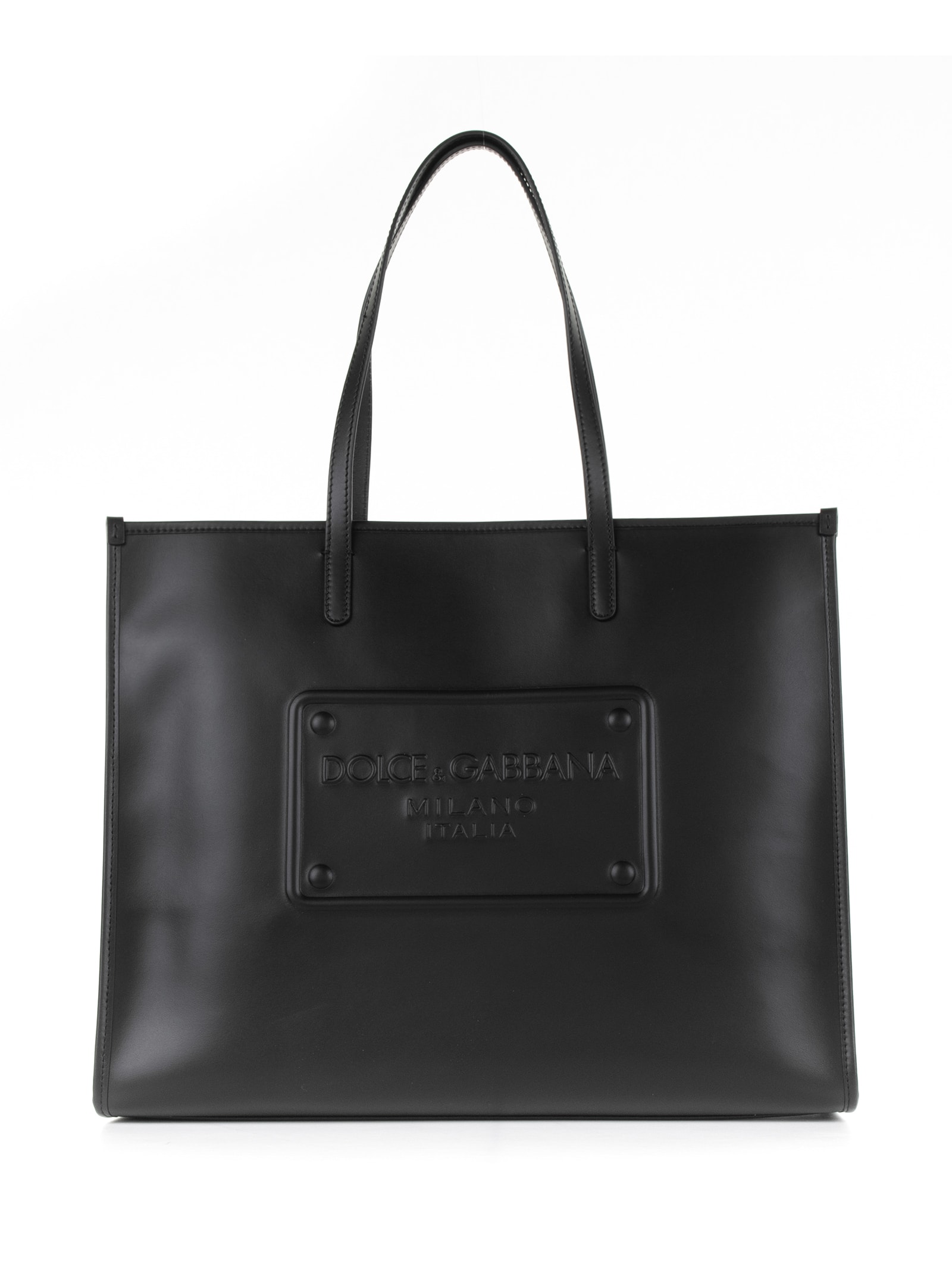 Dolce & Gabbana Logo Leather Large Tote Bag In Nero