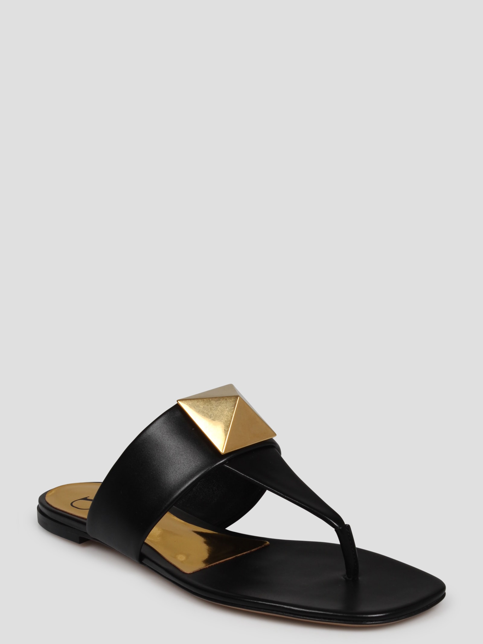 サンダル・ミュール Valentino Garavani Round Toe Leather Sandals With Geometric Valentino Garavani Round Toe Leather Sandals With Geometric