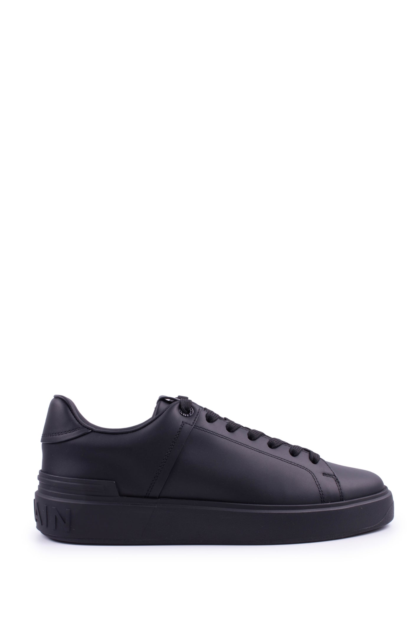 Balmain Smooth Black Leather B-court Sneakers