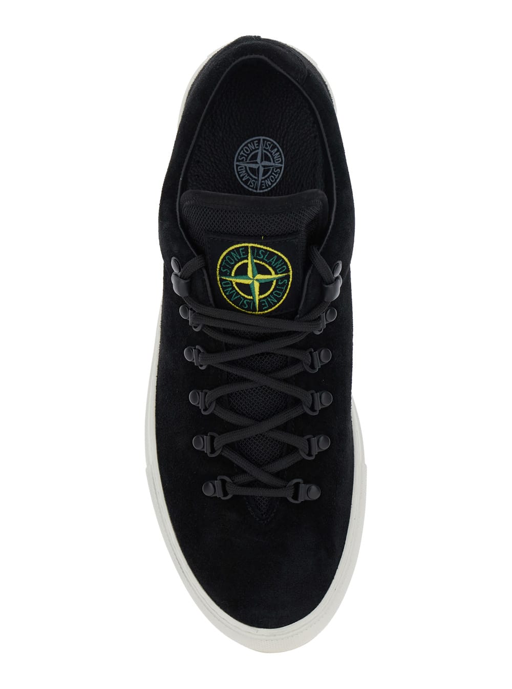 Stone Island Black Low Top Sneakers With Logo Patch On The Tongue In Suede Man In Black