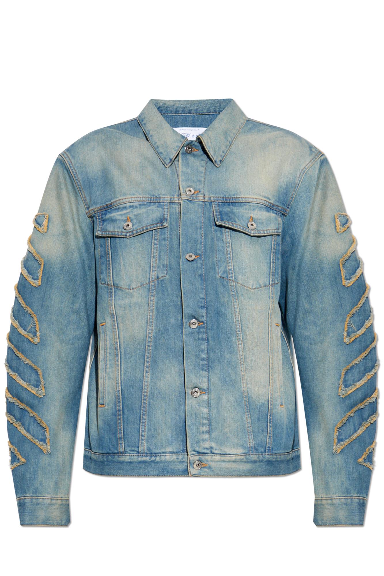 Off-white Diagonal Raw Patch Denim Jacket In Blue