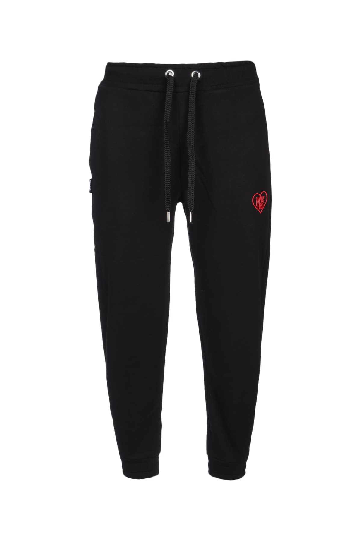 Family First Heart-embroidered Track Pants In Black