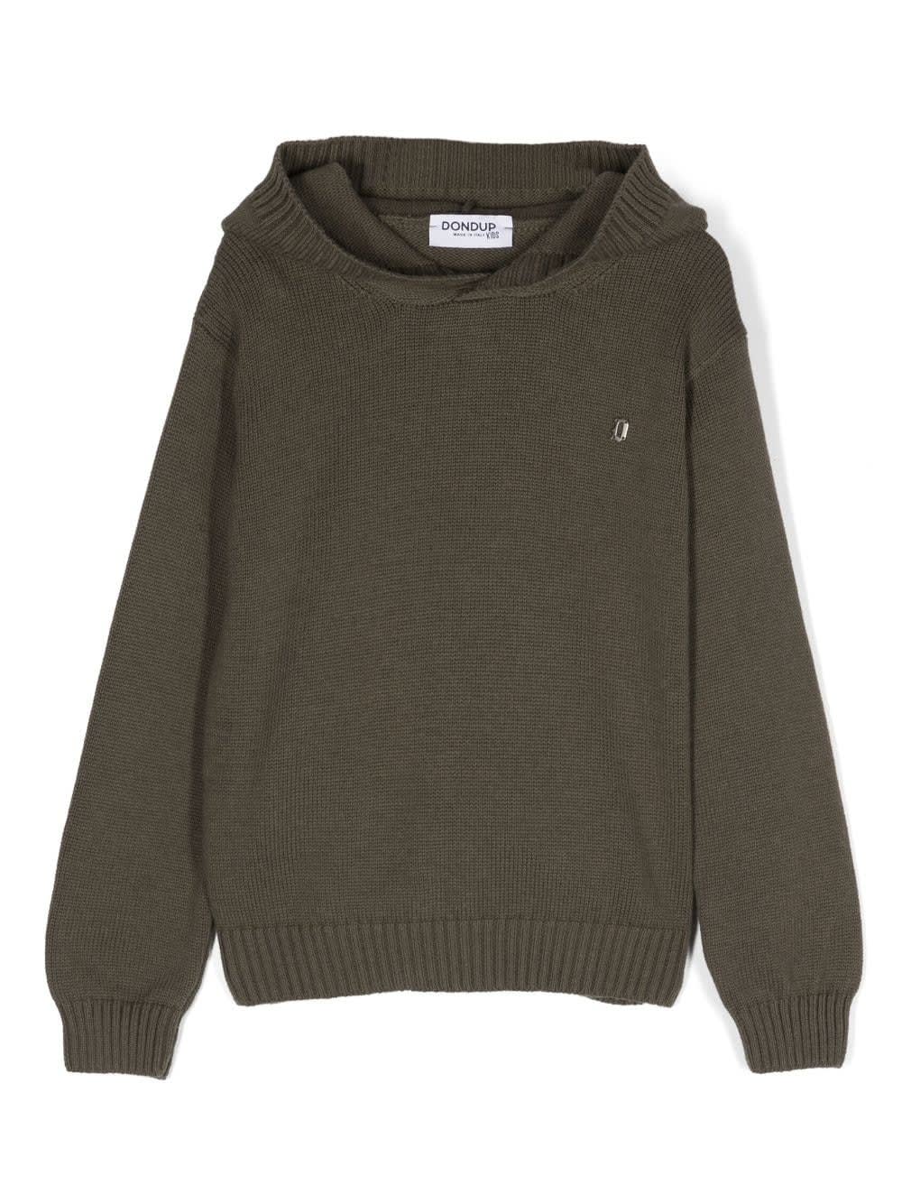 DONDUP OLIVE GREEN KNITTED HOODED PULLOVER