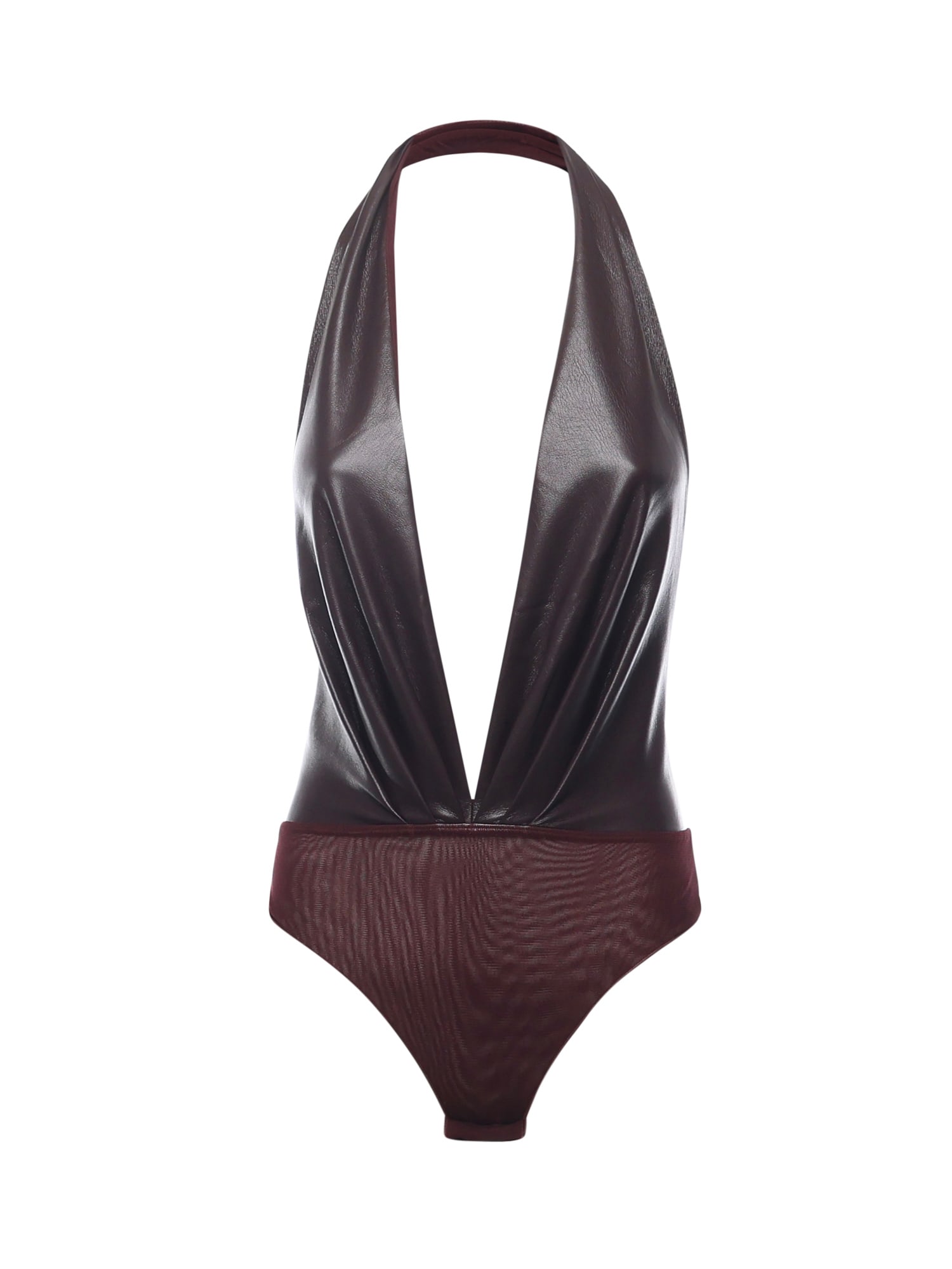 The Andamane Zendaya Halter-neck Draped Bodysuit In Burgundy